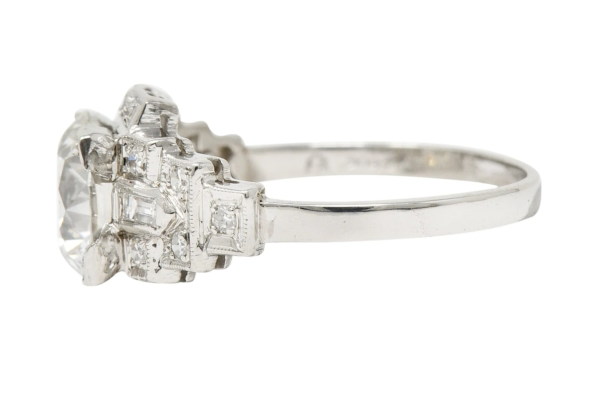 1930's Art Deco 2.34 CTW Old European Cut Diamond Platinum Square Stepped Engagement Ring GIA
