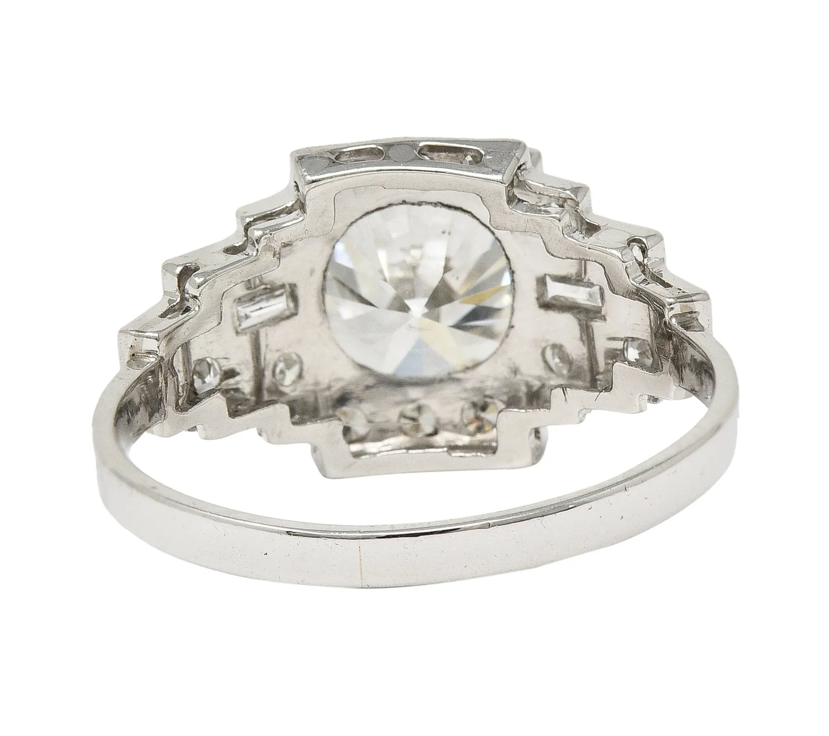1930's Art Deco 2.34 CTW Old European Cut Diamond Platinum Square Stepped Engagement Ring GIA