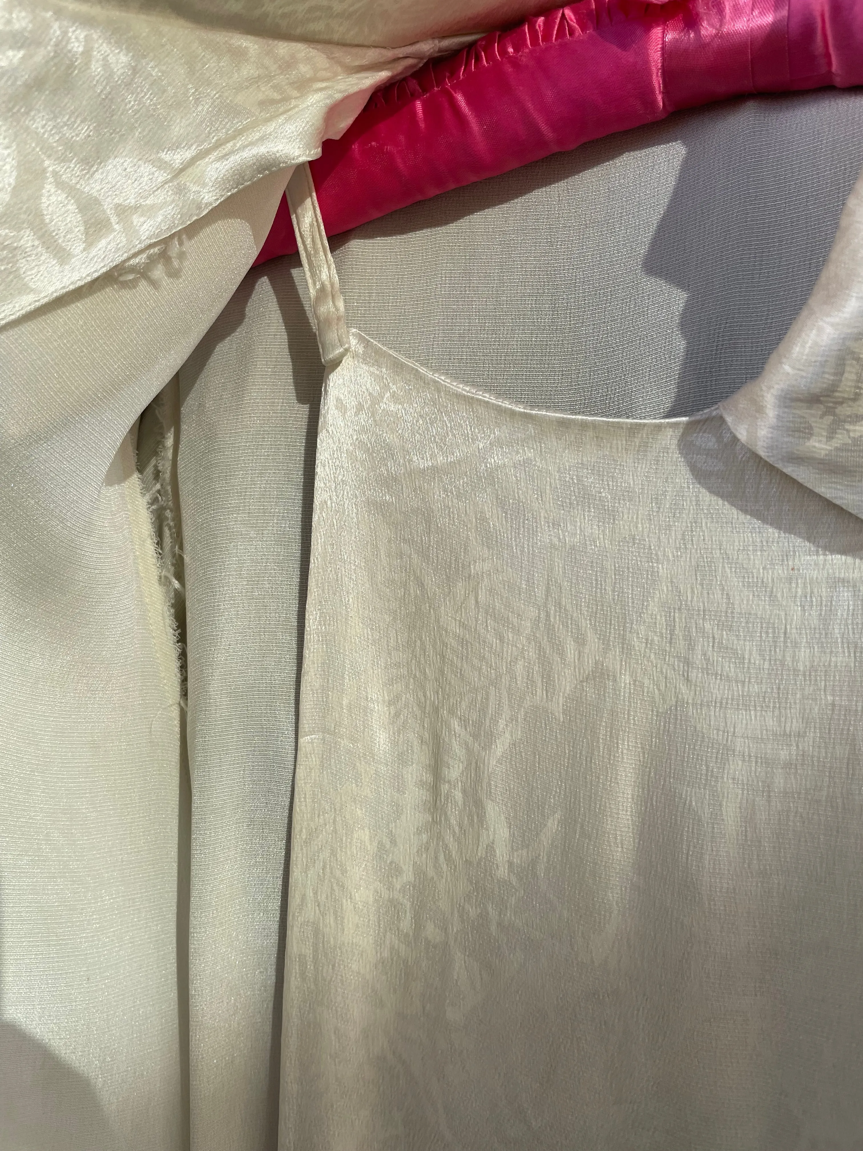 1930s Bell Sleeve Floral Ivory Charmeuse Collared Hostess Gown