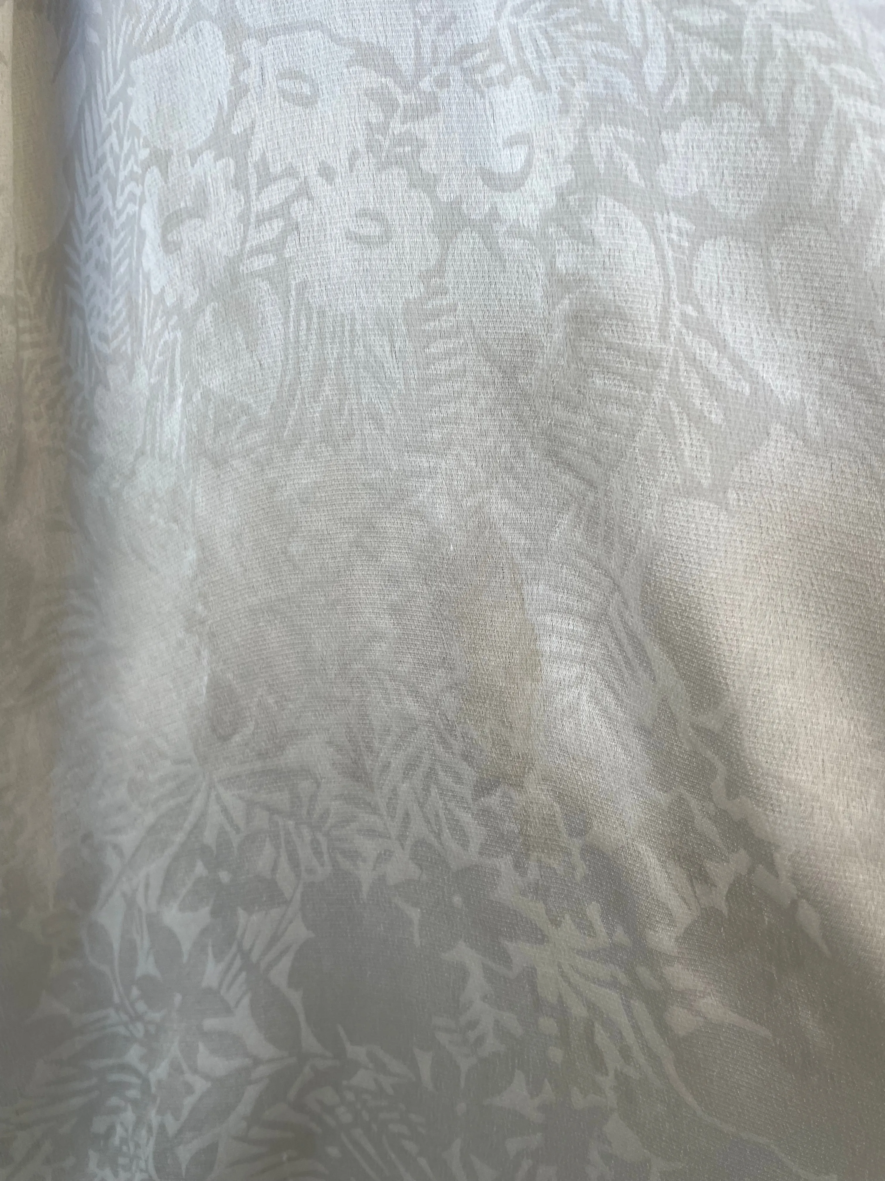 1930s Bell Sleeve Floral Ivory Charmeuse Collared Hostess Gown