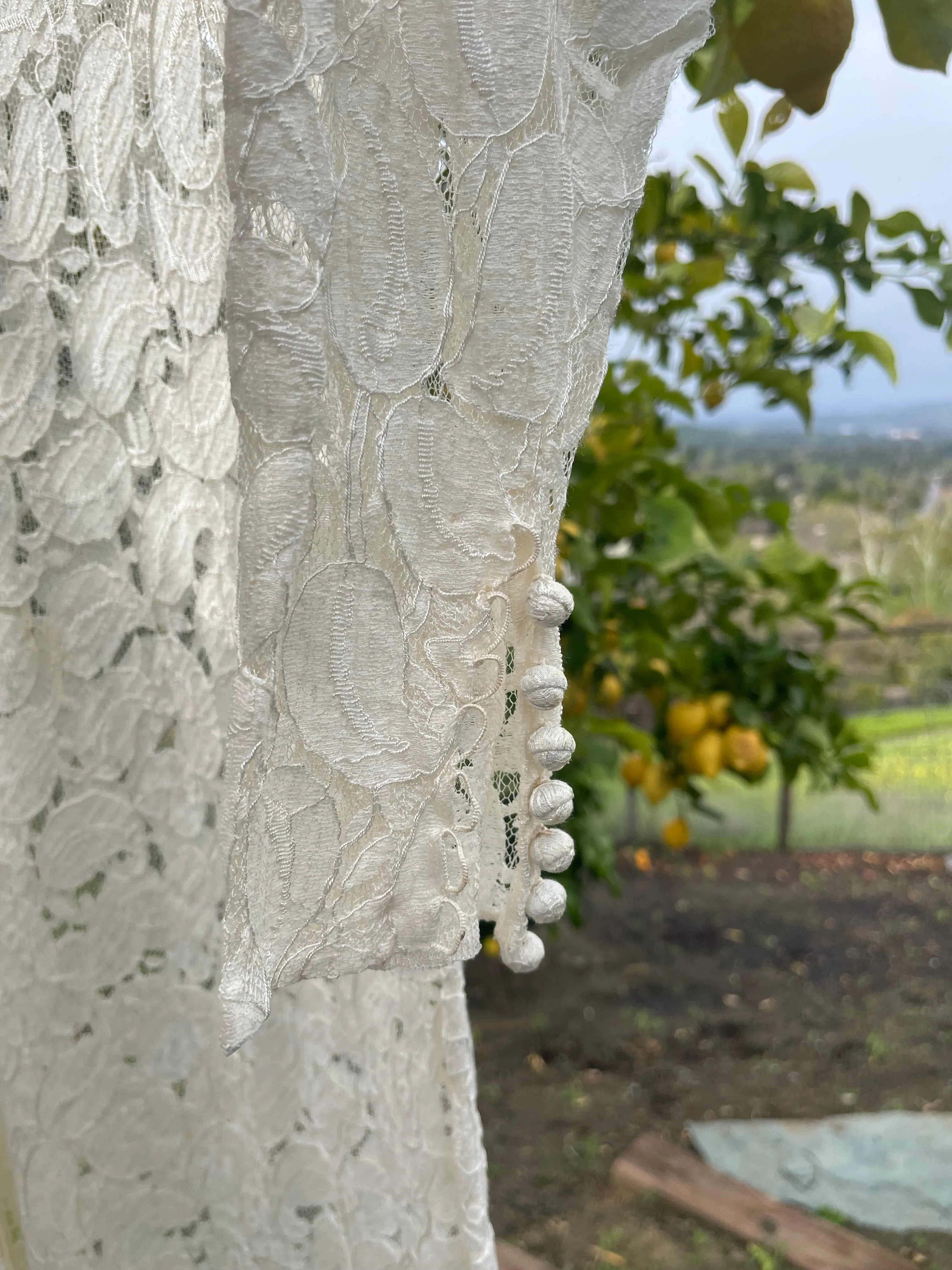 1930s Eggshell Lace Long Sleeve Gown