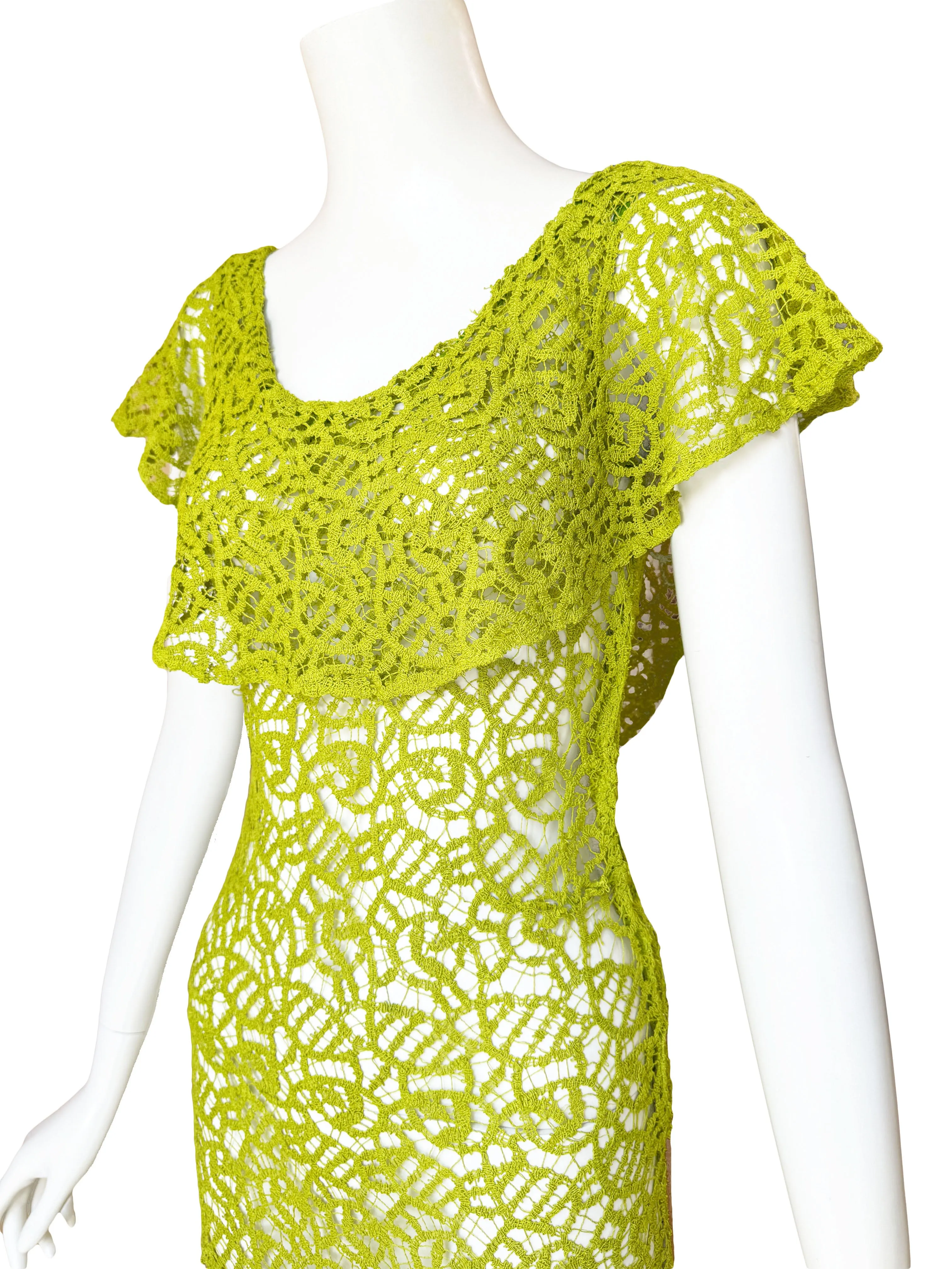 1930s Hand-Crocheted Lace Maxi Dress