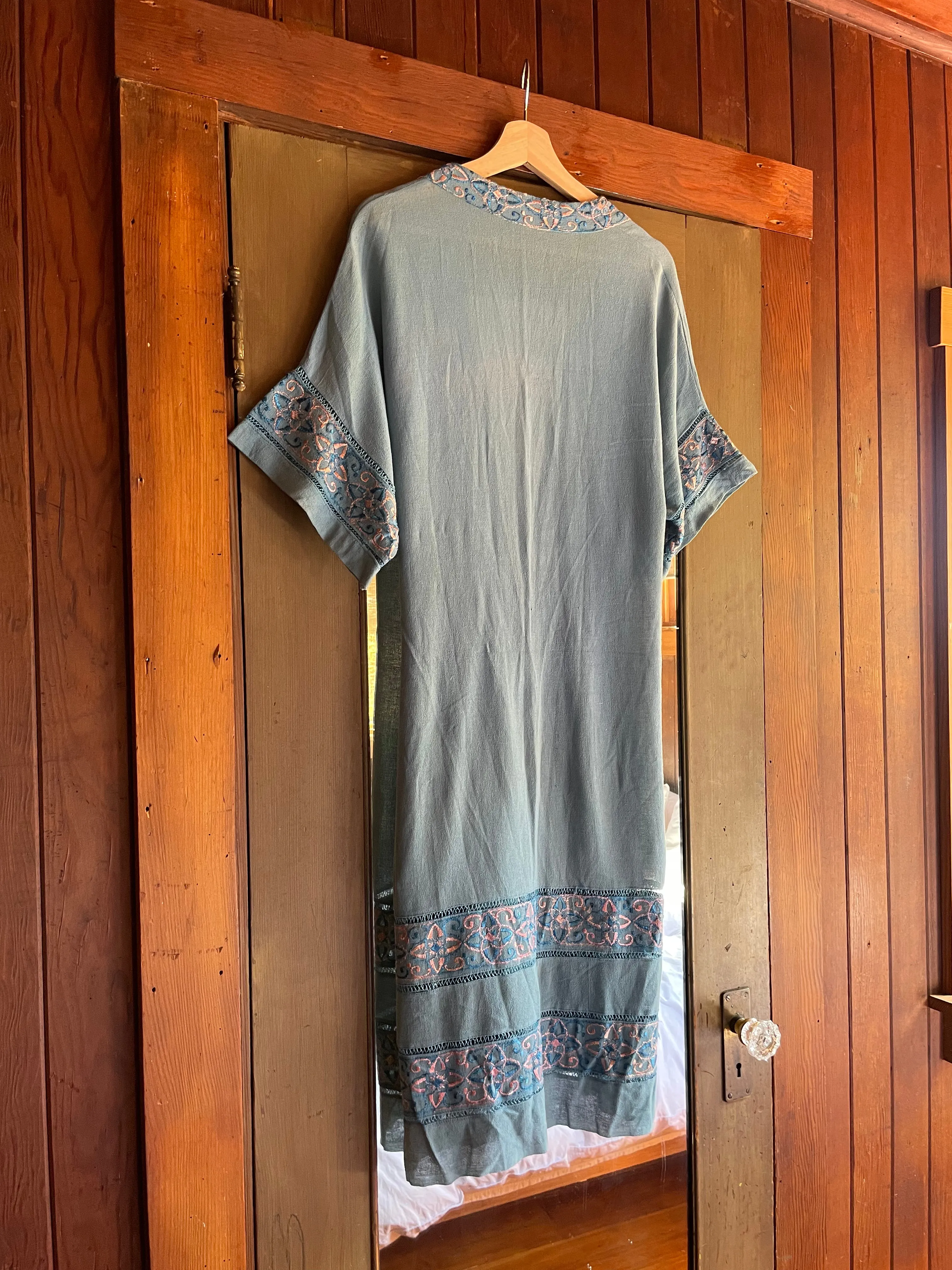 1940s Deco Crepe Baby Blue Wrap Robe Dress