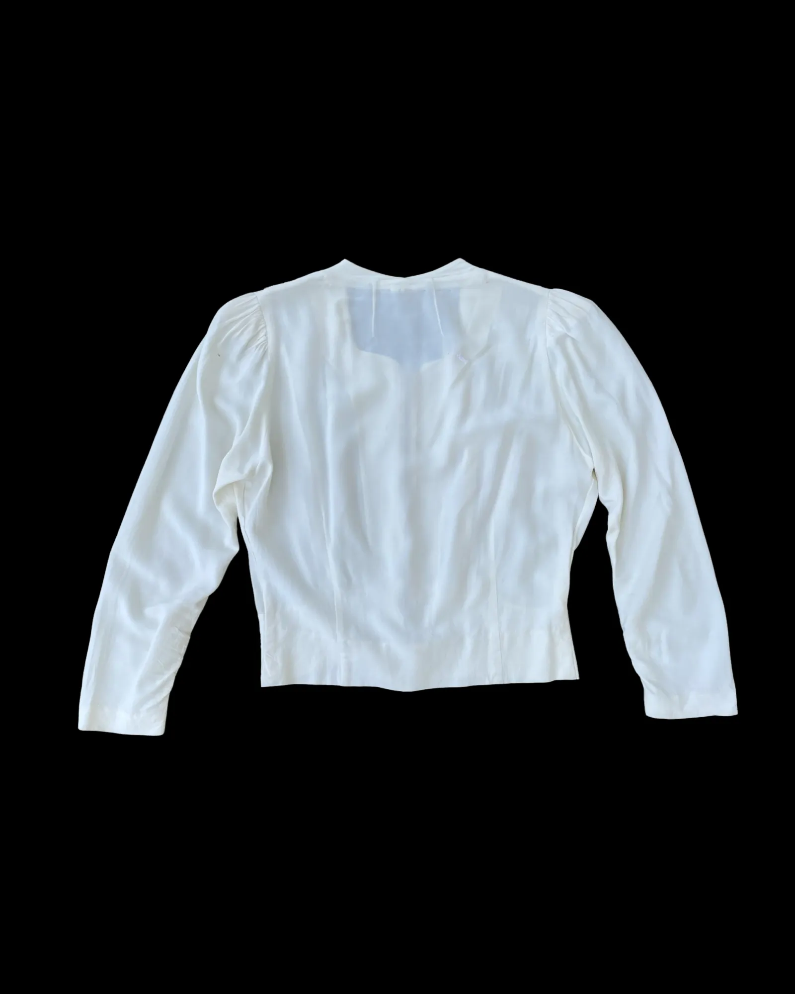 1940s Silk Crepe Talon Bell Zip Front Ruched Blouse