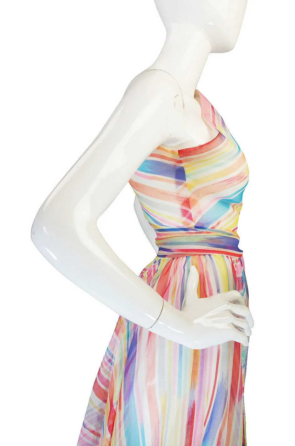 1970s One Shoulder Silk Stripe Oscar De La Renta