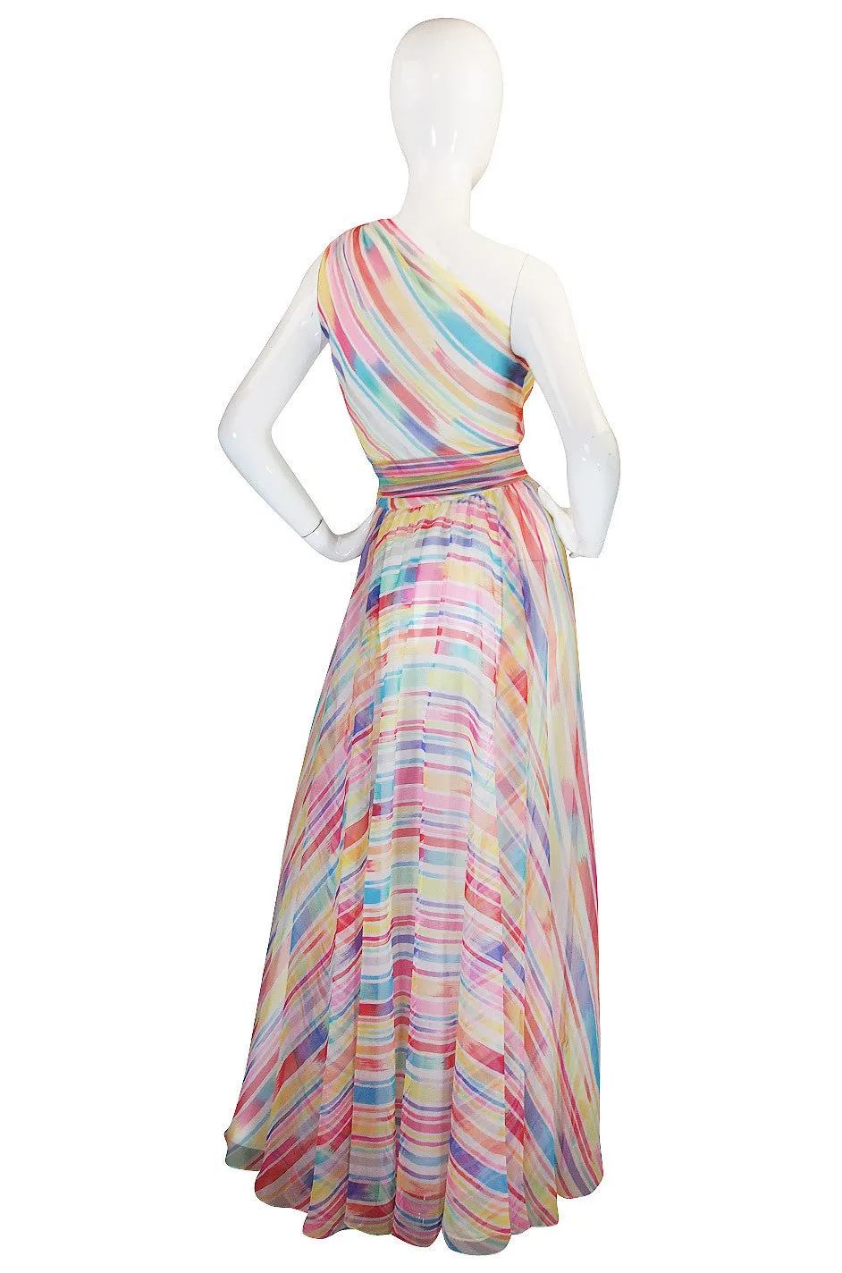 1970s One Shoulder Silk Stripe Oscar De La Renta