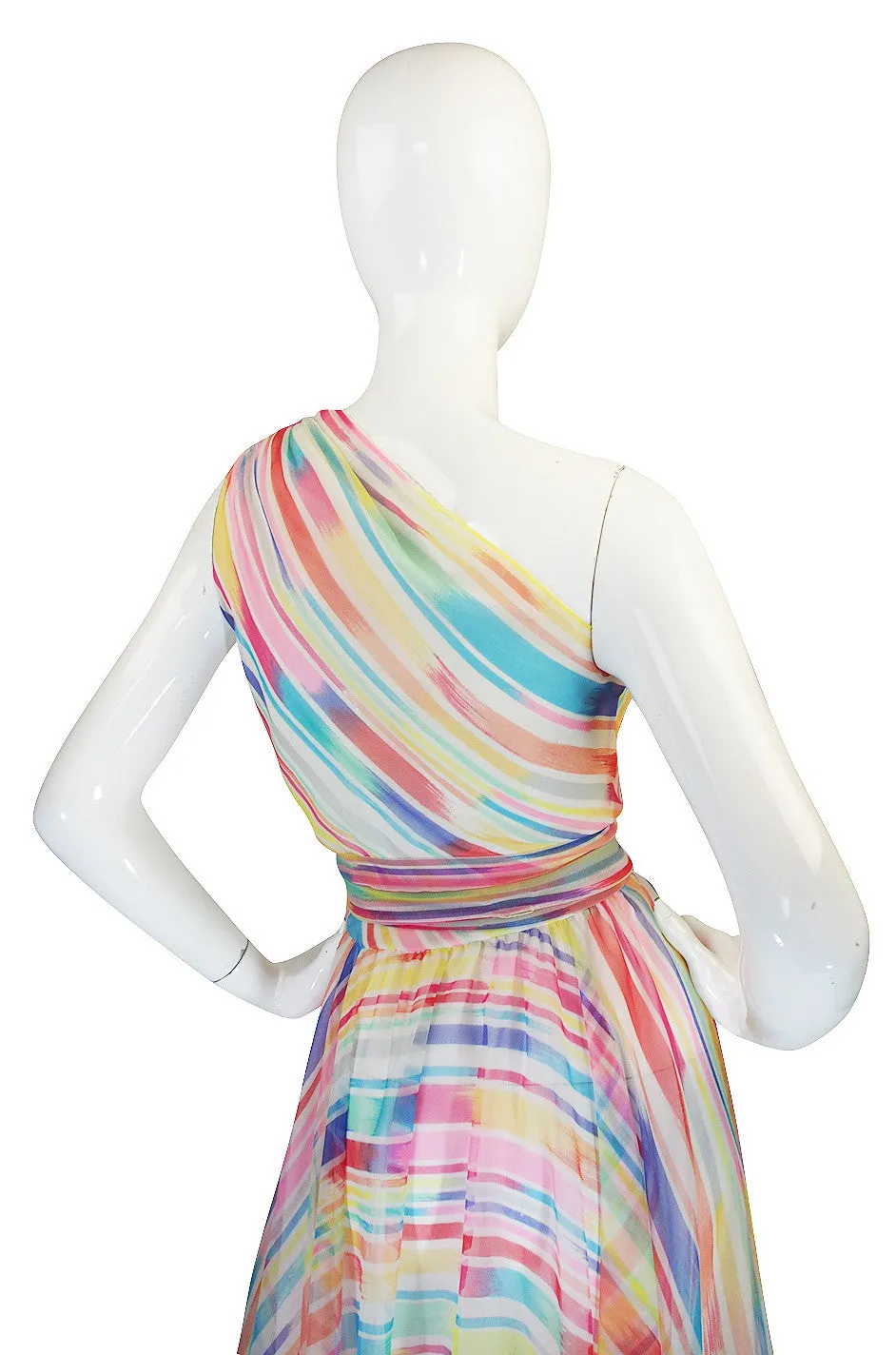 1970s One Shoulder Silk Stripe Oscar De La Renta