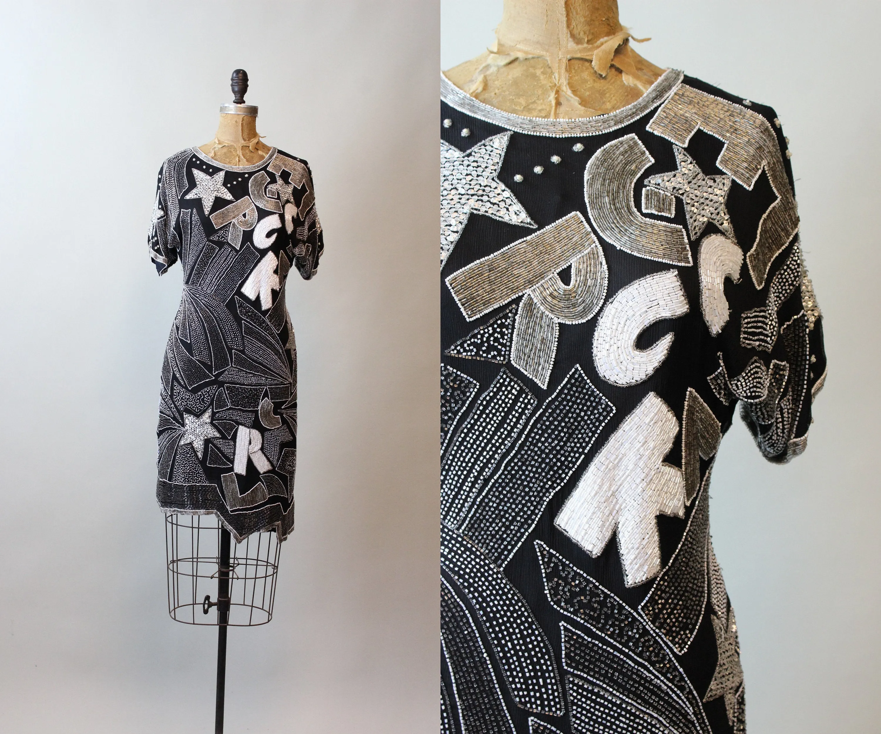1980s SHOOTING STAR beaded sequin dress xs | new fall