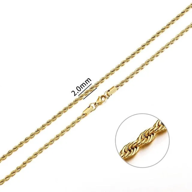 2mm-7mm Rope Chain Necklace, Stainless Steel