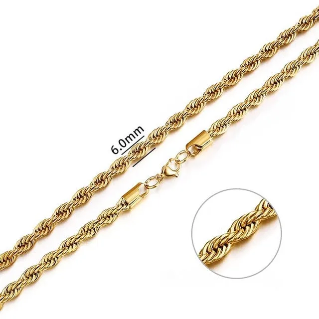 2mm-7mm Rope Chain Necklace, Stainless Steel