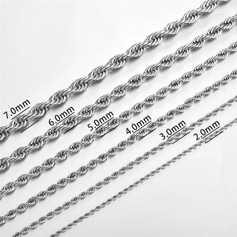 2mm-7mm Rope Chain Necklace, Stainless Steel