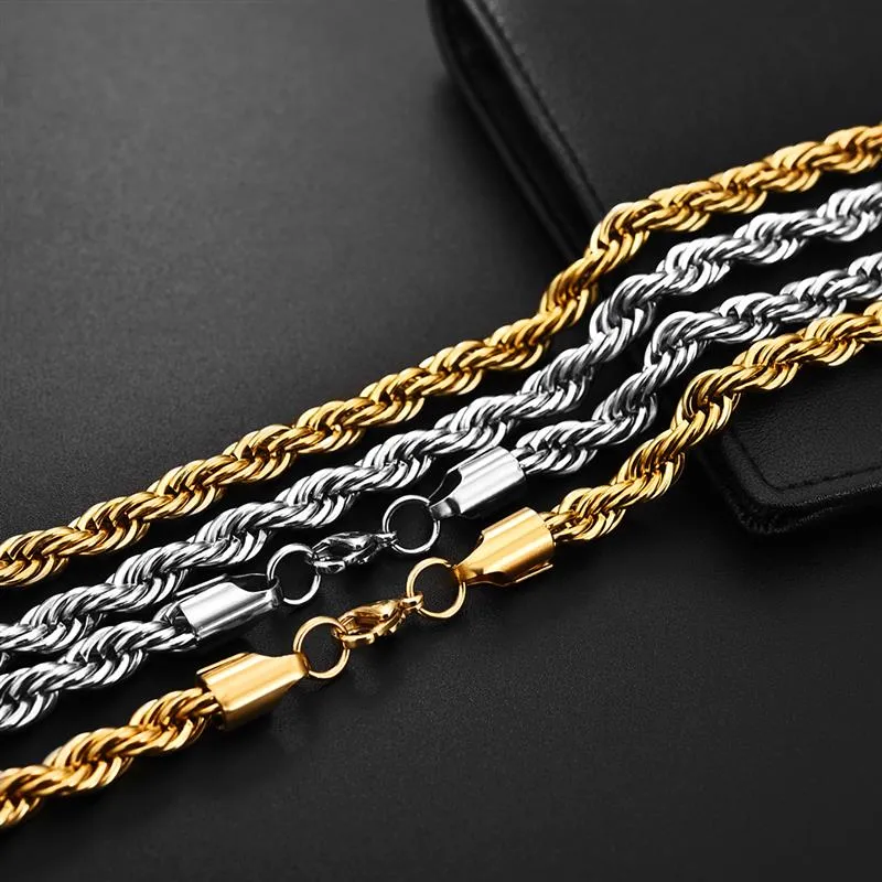 2mm-7mm Rope Chain Necklace, Stainless Steel
