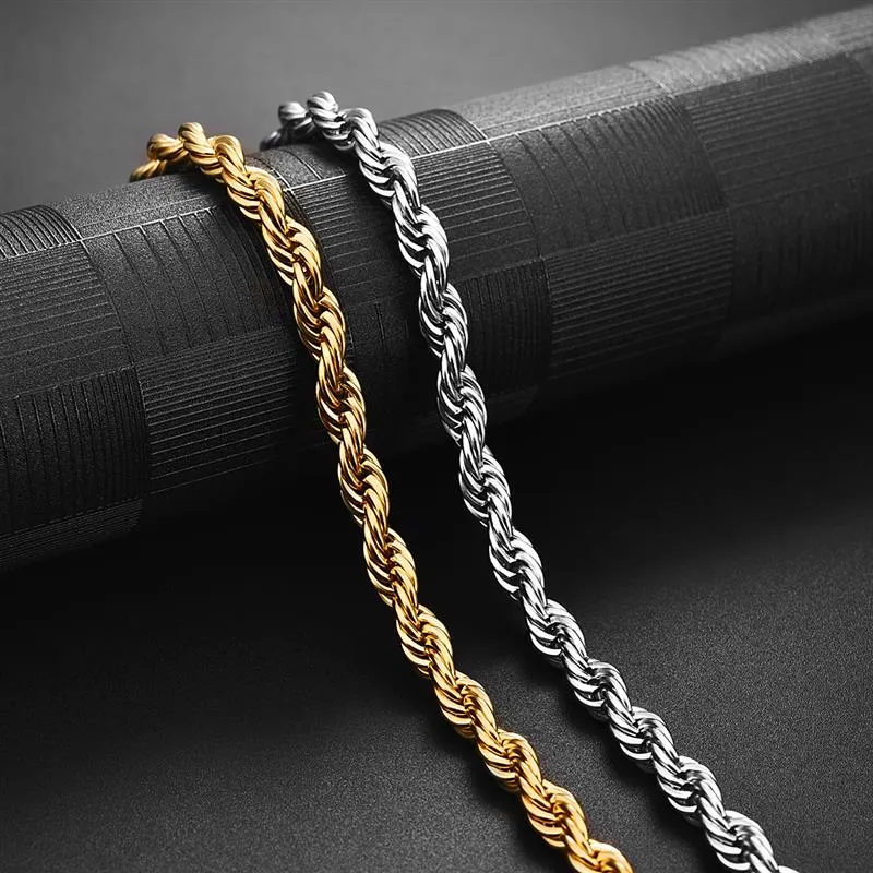 2mm-7mm Rope Chain Necklace, Stainless Steel