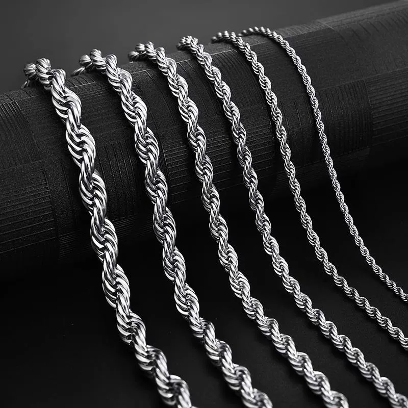 2mm-7mm Rope Chain Necklace, Stainless Steel