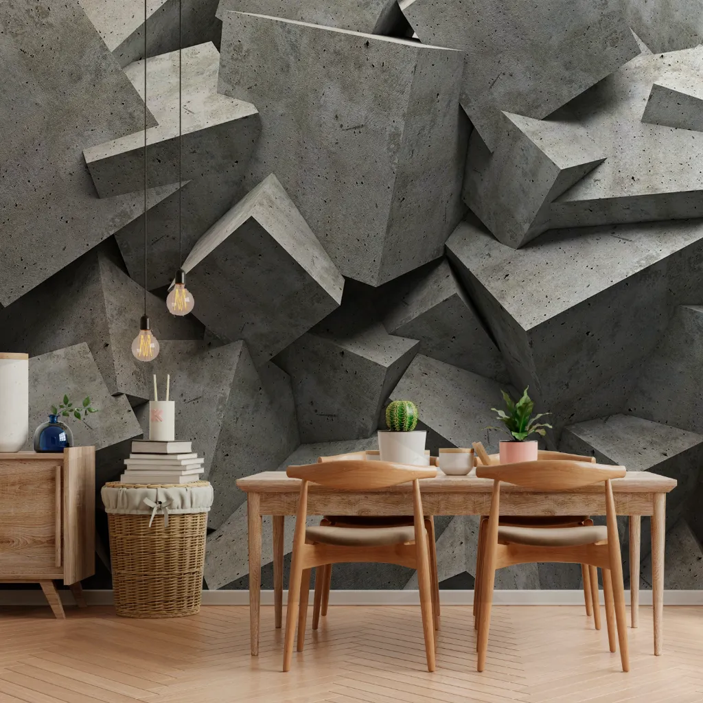 3D Concrete Cubes Wallpaper Mural