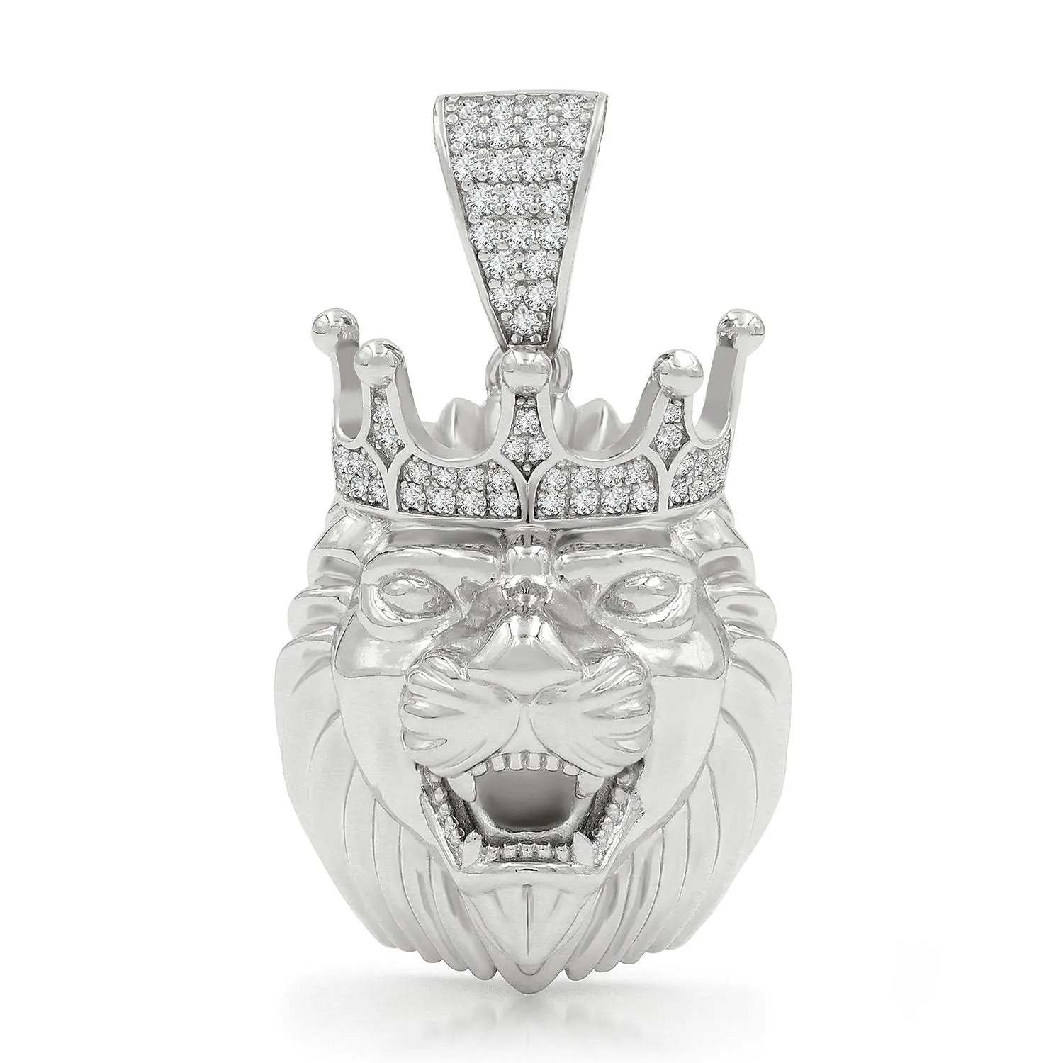 925 Sterling Silver Micro Pave Hip Hop Crowned Lion Head Pendant Only