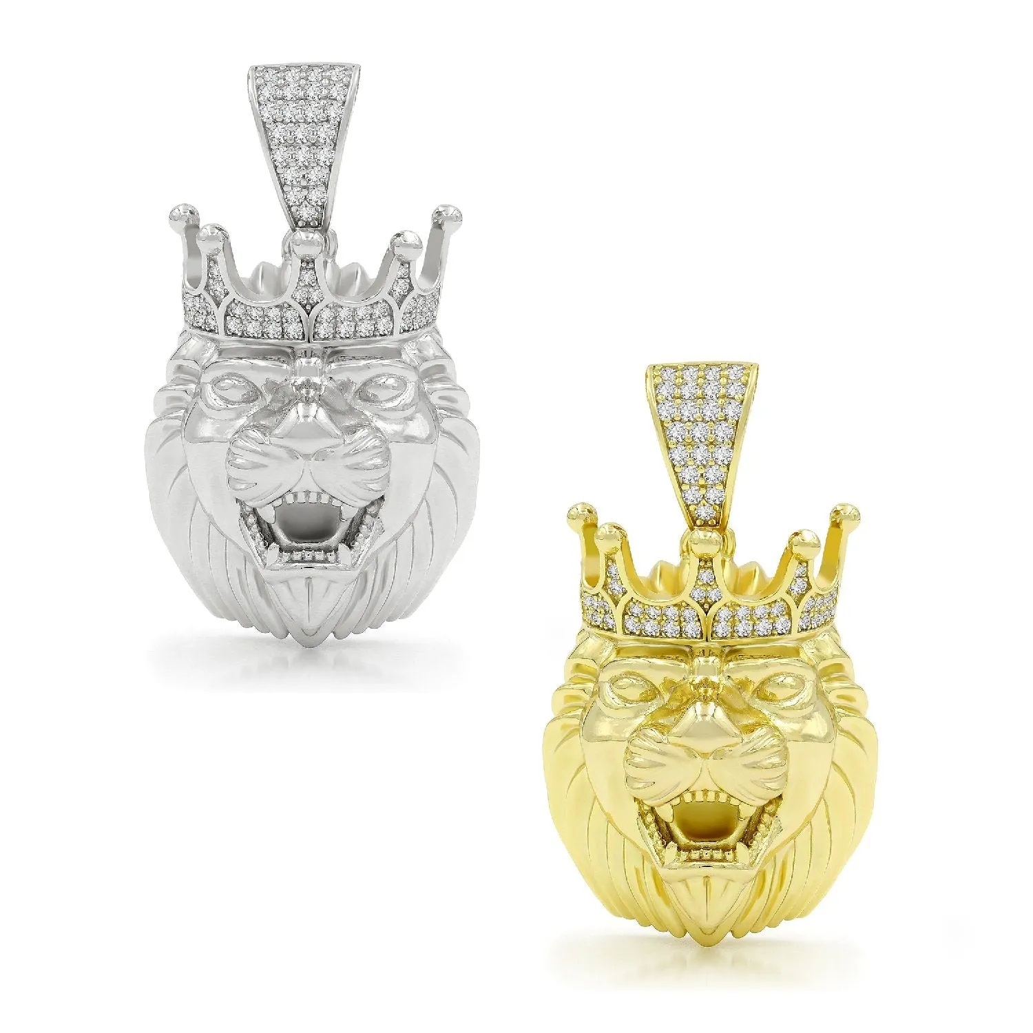 925 Sterling Silver Micro Pave Hip Hop Crowned Lion Head Pendant Only