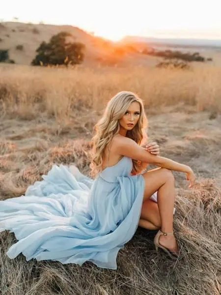 A Line Sky Blue Rustic Chiffon Deep V Neck Slit Summer Beach Wedding Dresses uk PH863