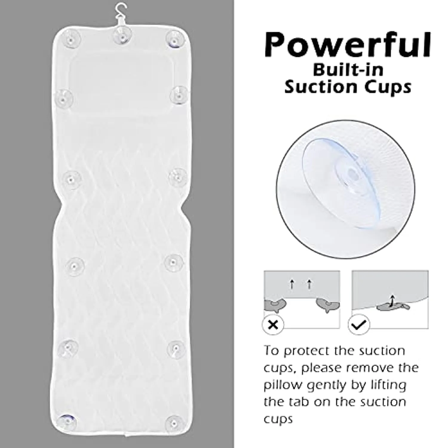 AEROiVi Full Body Bath Pillow with Lumbar Pillow Bathtub Cushion with 14 Suction Cups 3D Air Mesh Fit Any Tub