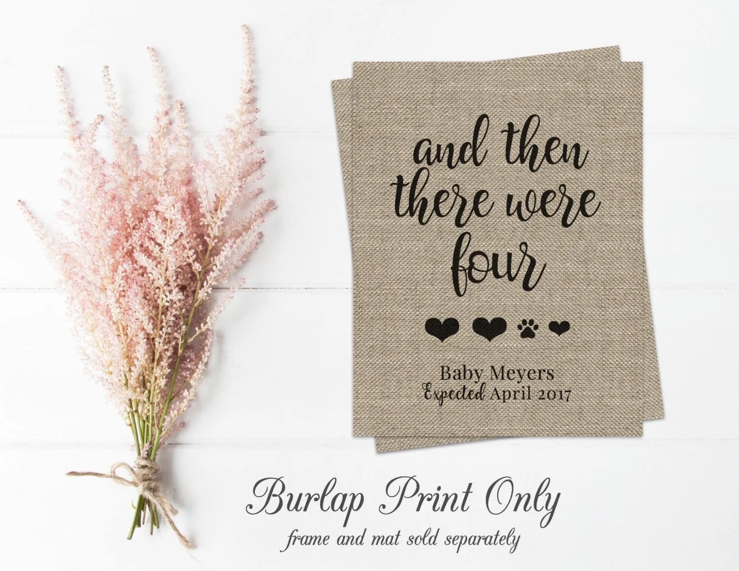 And then there were four baby announcement burlap print - dog mom gift for baby reveal