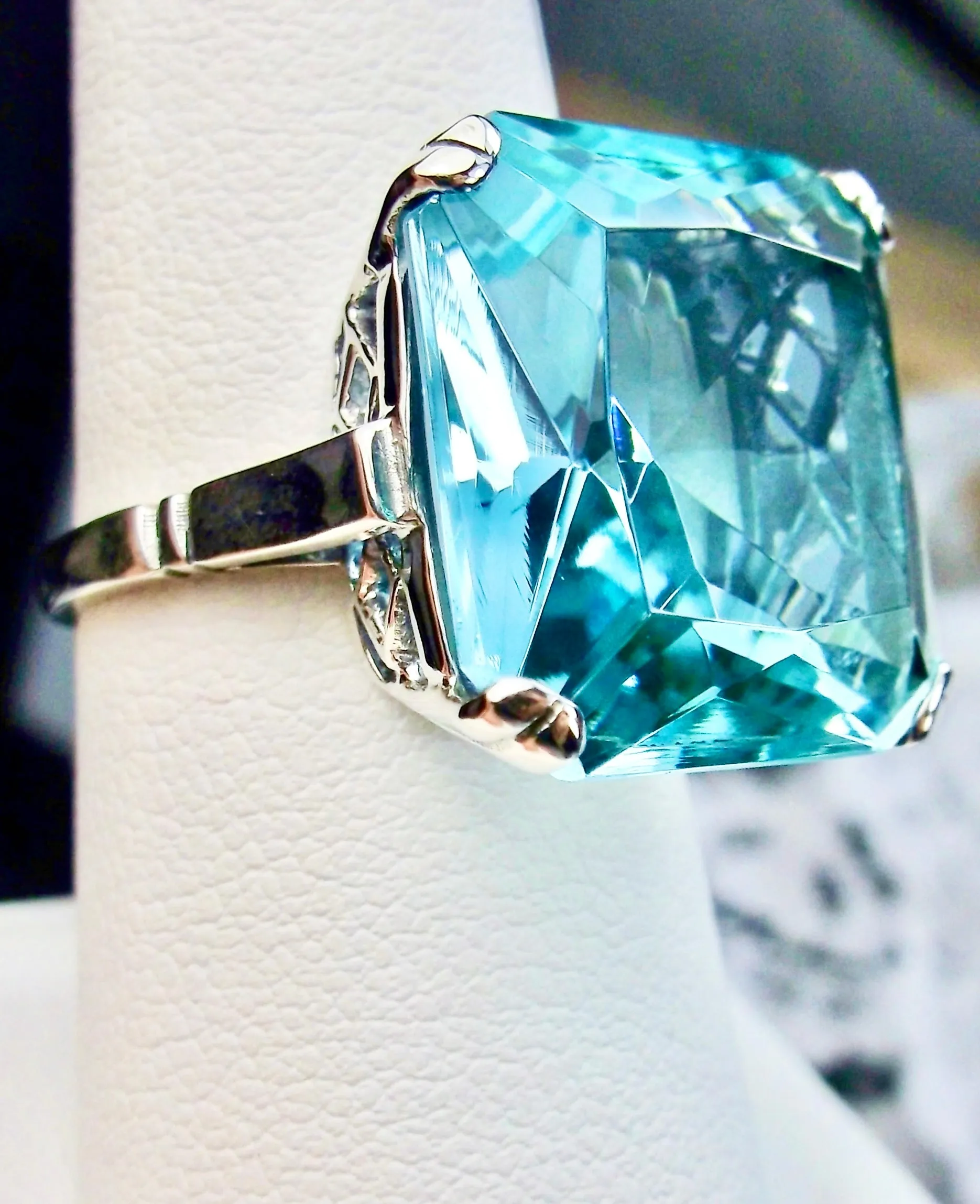 Aquamarine Ring, 20ct Big Huge Square Gem, Vintage Jewelry #D1