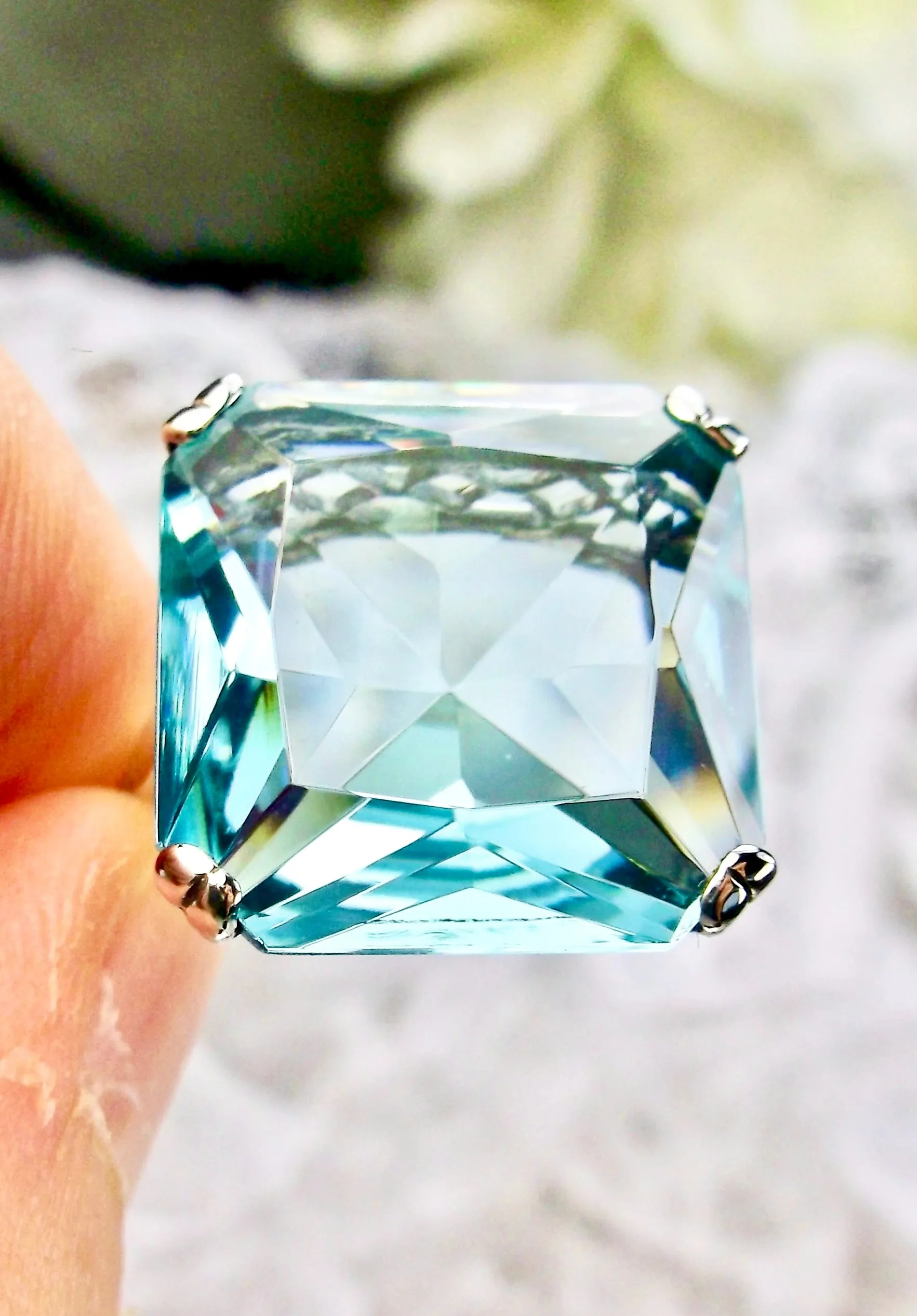 Aquamarine Ring, 20ct Big Huge Square Gem, Vintage Jewelry #D1