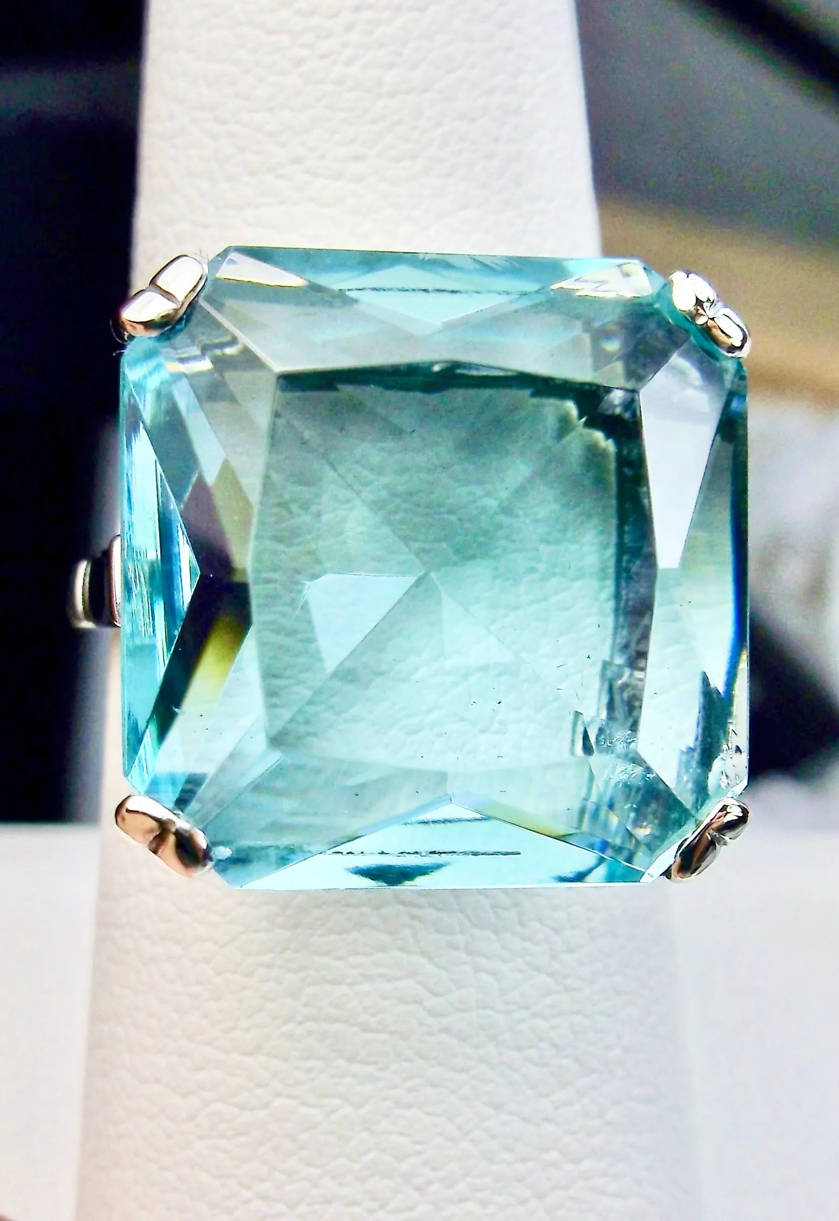 Aquamarine Ring, 20ct Big Huge Square Gem, Vintage Jewelry #D1