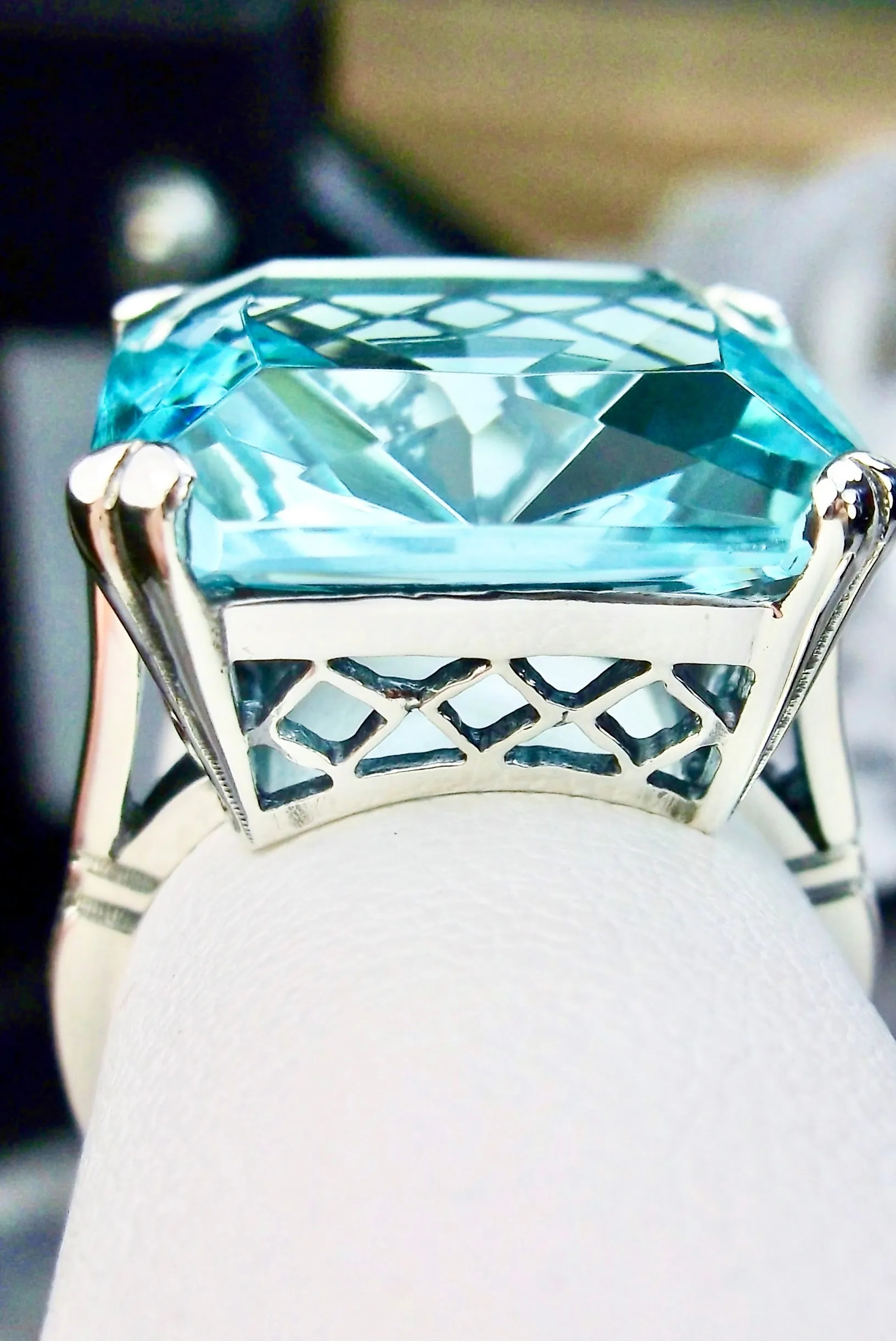 Aquamarine Ring, 20ct Big Huge Square Gem, Vintage Jewelry #D1
