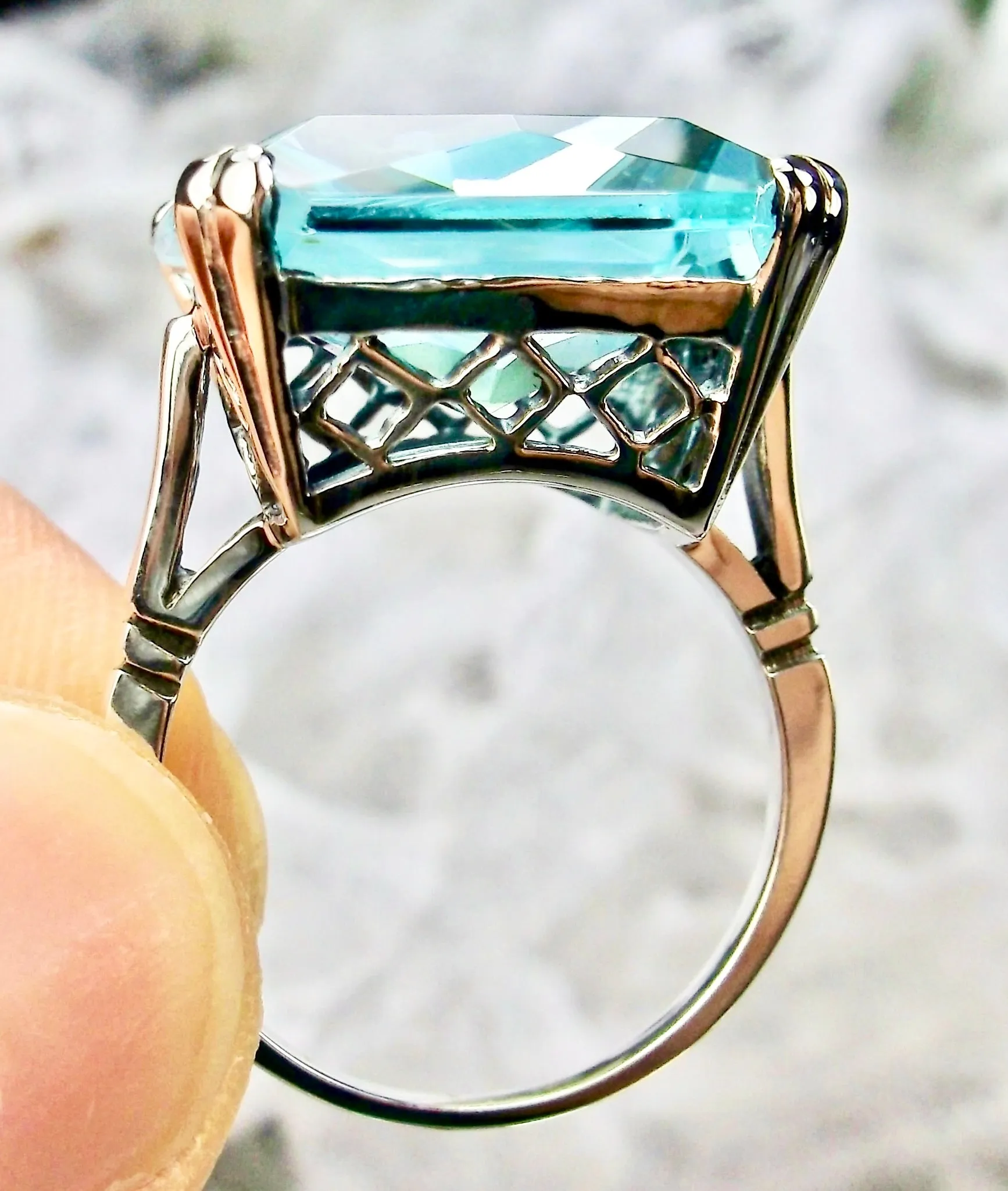Aquamarine Ring, 20ct Big Huge Square Gem, Vintage Jewelry #D1