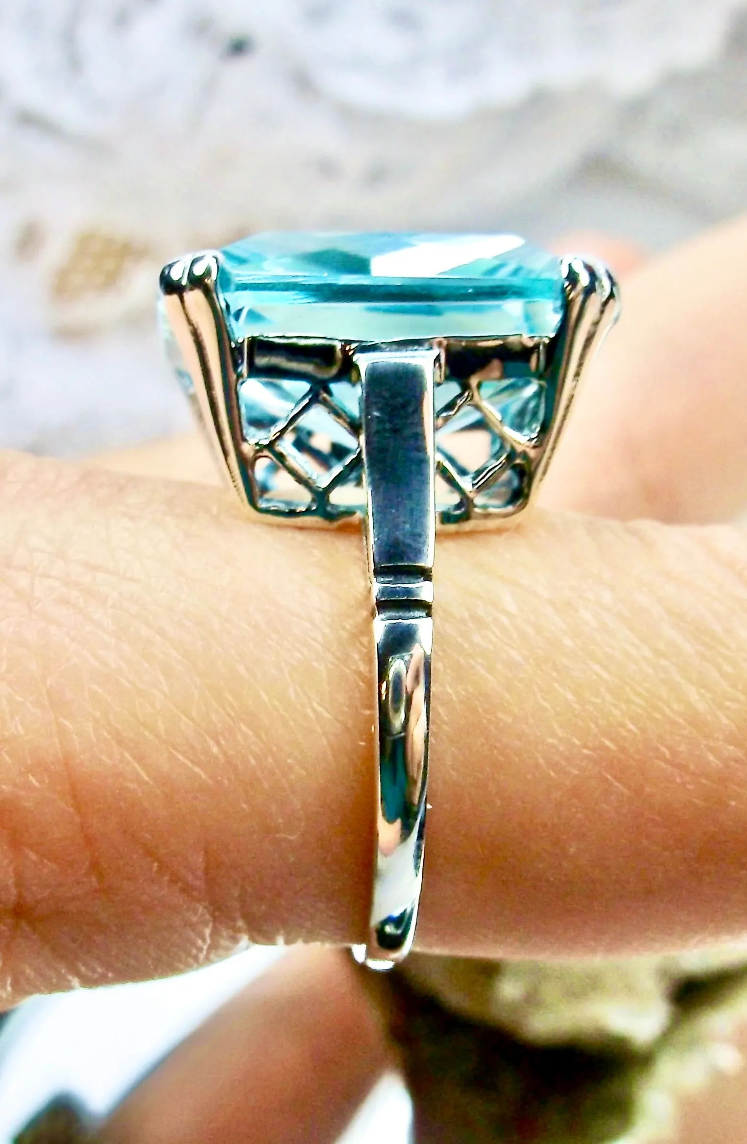 Aquamarine Ring, 20ct Big Huge Square Gem, Vintage Jewelry #D1