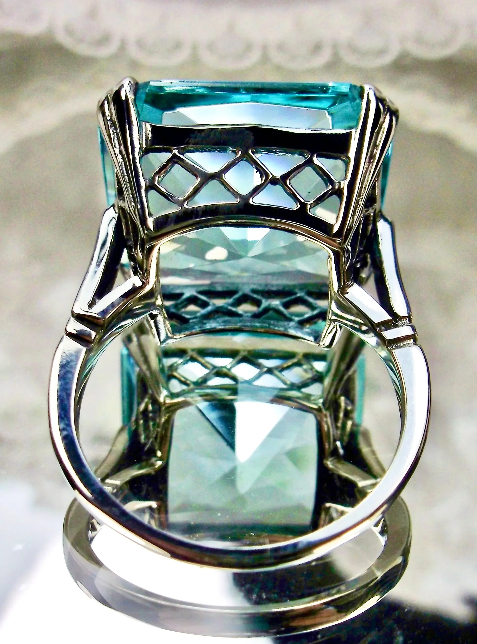 Aquamarine Ring, 20ct Big Huge Square Gem, Vintage Jewelry #D1
