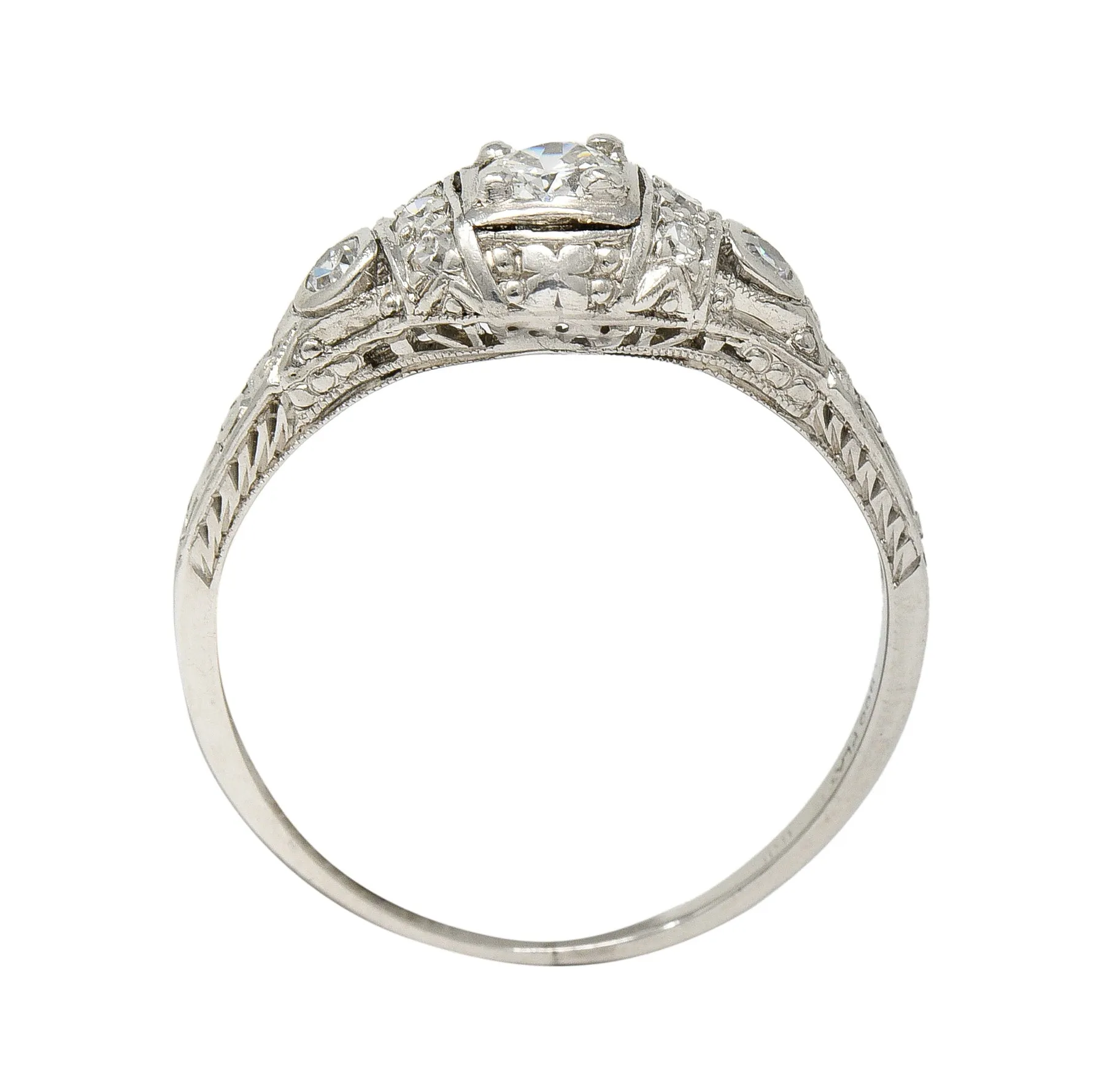 Art Deco 0.30 CTW Diamond Platinum Ornate Geometric Engagement Ring