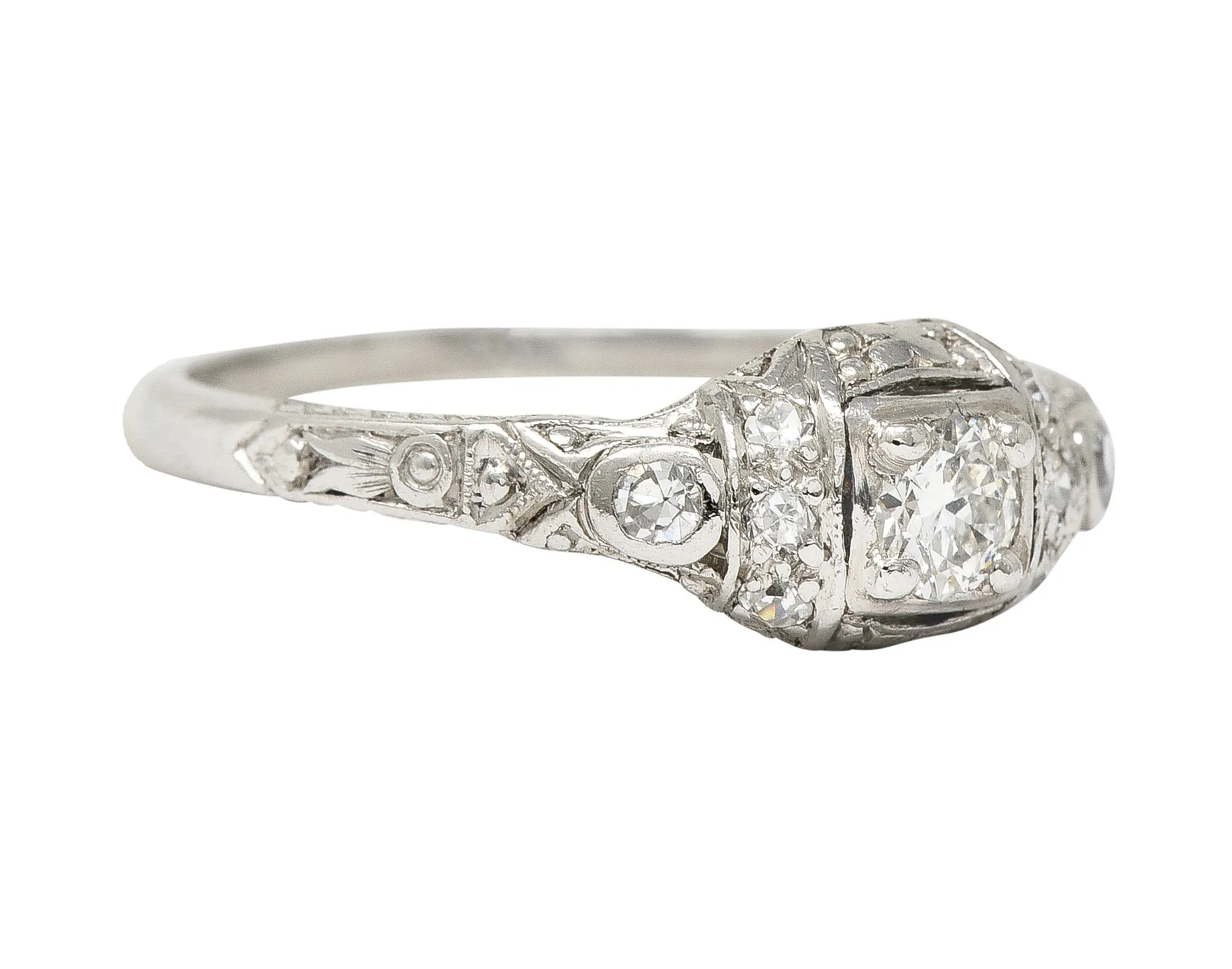 Art Deco 0.30 CTW Diamond Platinum Ornate Geometric Engagement Ring