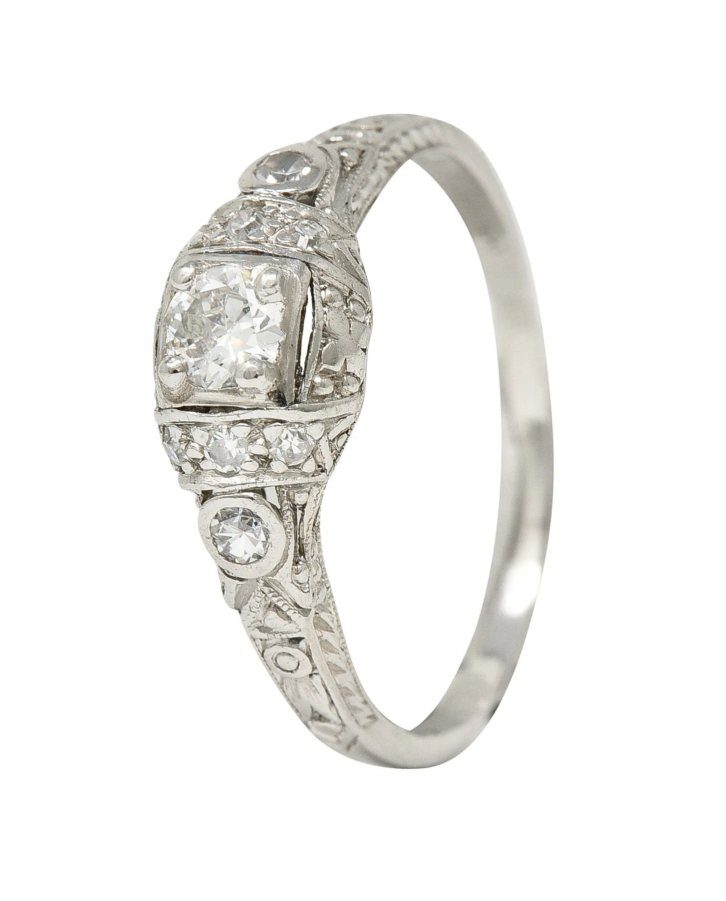 Art Deco 0.30 CTW Diamond Platinum Ornate Geometric Engagement Ring