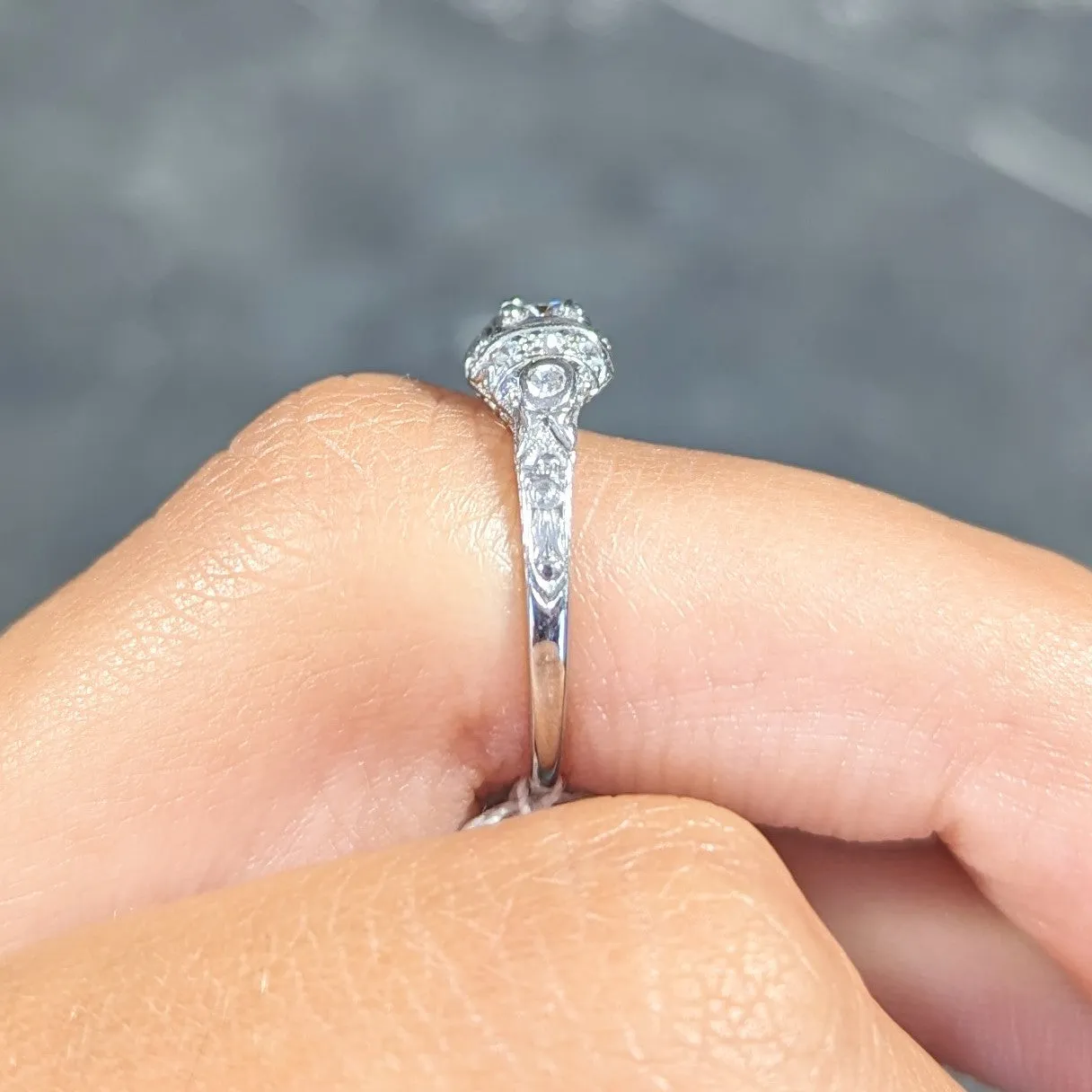 Art Deco 0.30 CTW Diamond Platinum Ornate Geometric Engagement Ring