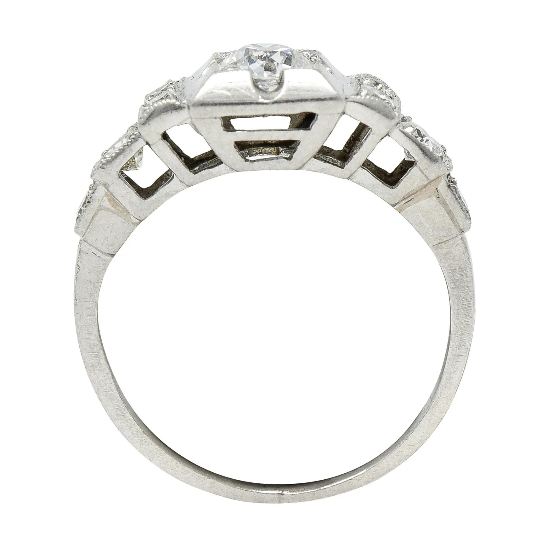 Art Deco 0.50 CTW Old European Cut Diamond Platinum Stepped Engagement Ring