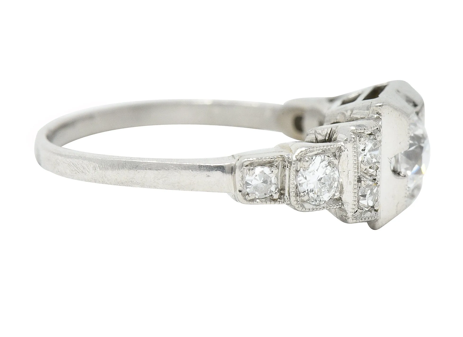 Art Deco 0.50 CTW Old European Cut Diamond Platinum Stepped Engagement Ring