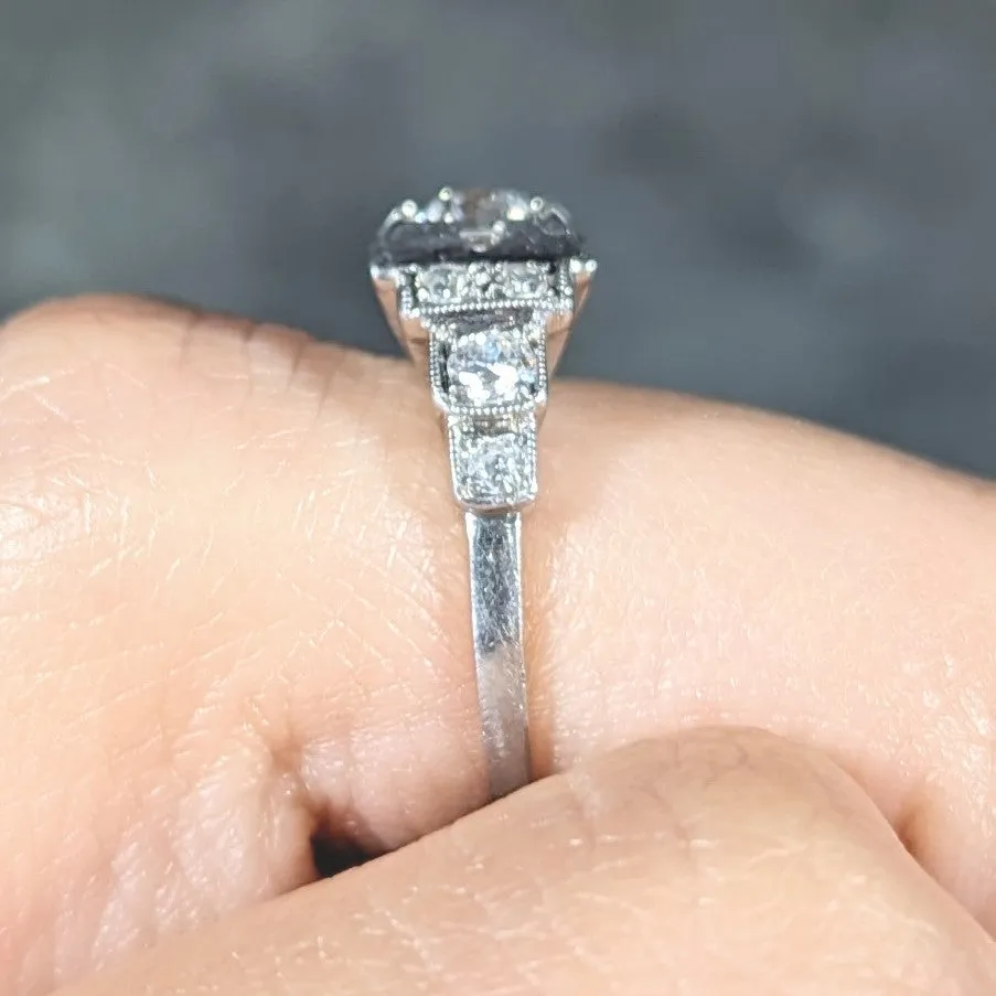 Art Deco 0.50 CTW Old European Cut Diamond Platinum Stepped Engagement Ring