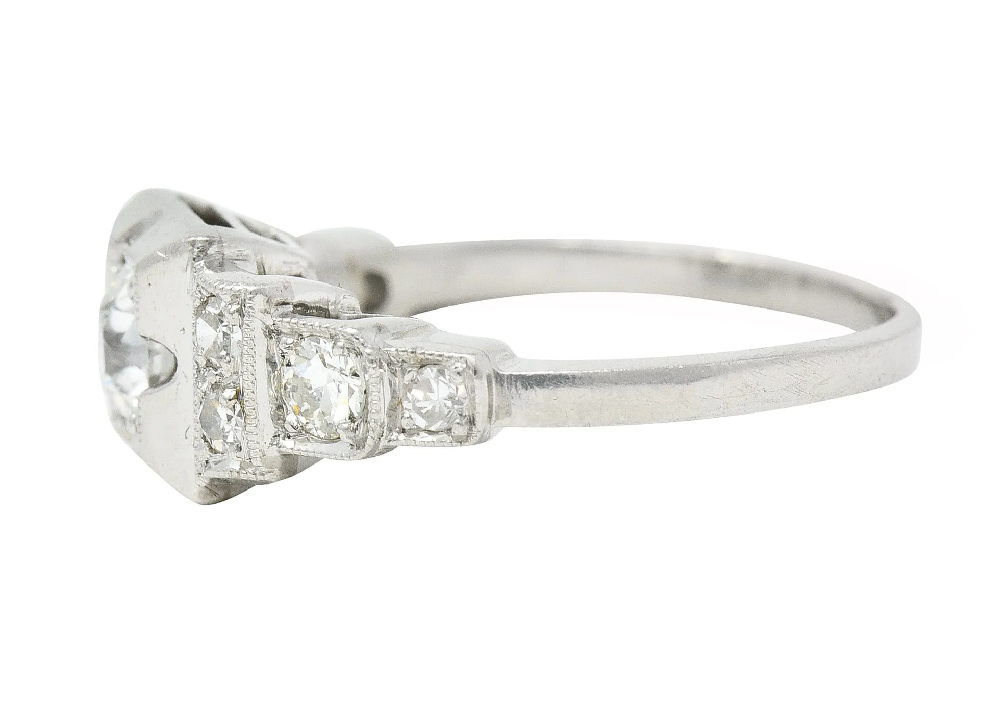 Art Deco 0.50 CTW Old European Cut Diamond Platinum Stepped Engagement Ring