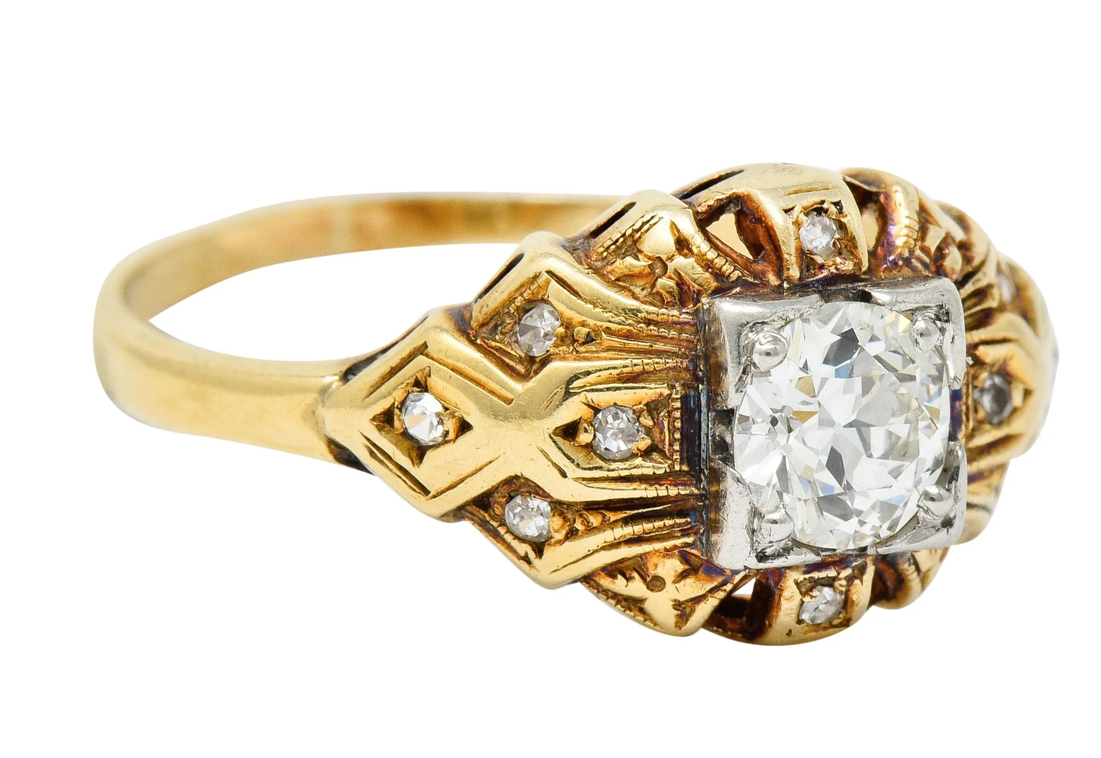 Art Deco 0.52 CTW Diamond 14 Karat Gold Geometric Band Ring