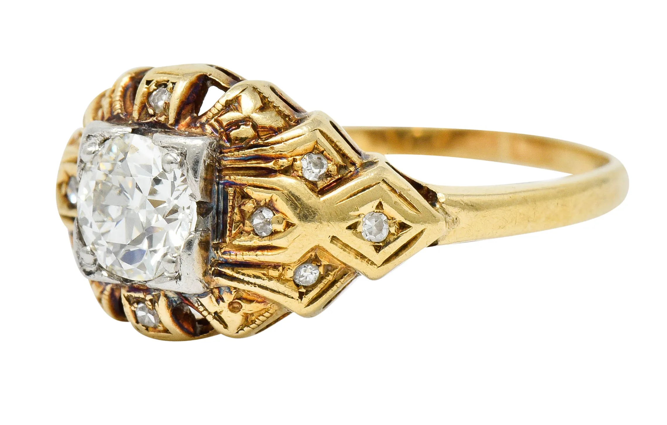 Art Deco 0.52 CTW Diamond 14 Karat Gold Geometric Band Ring