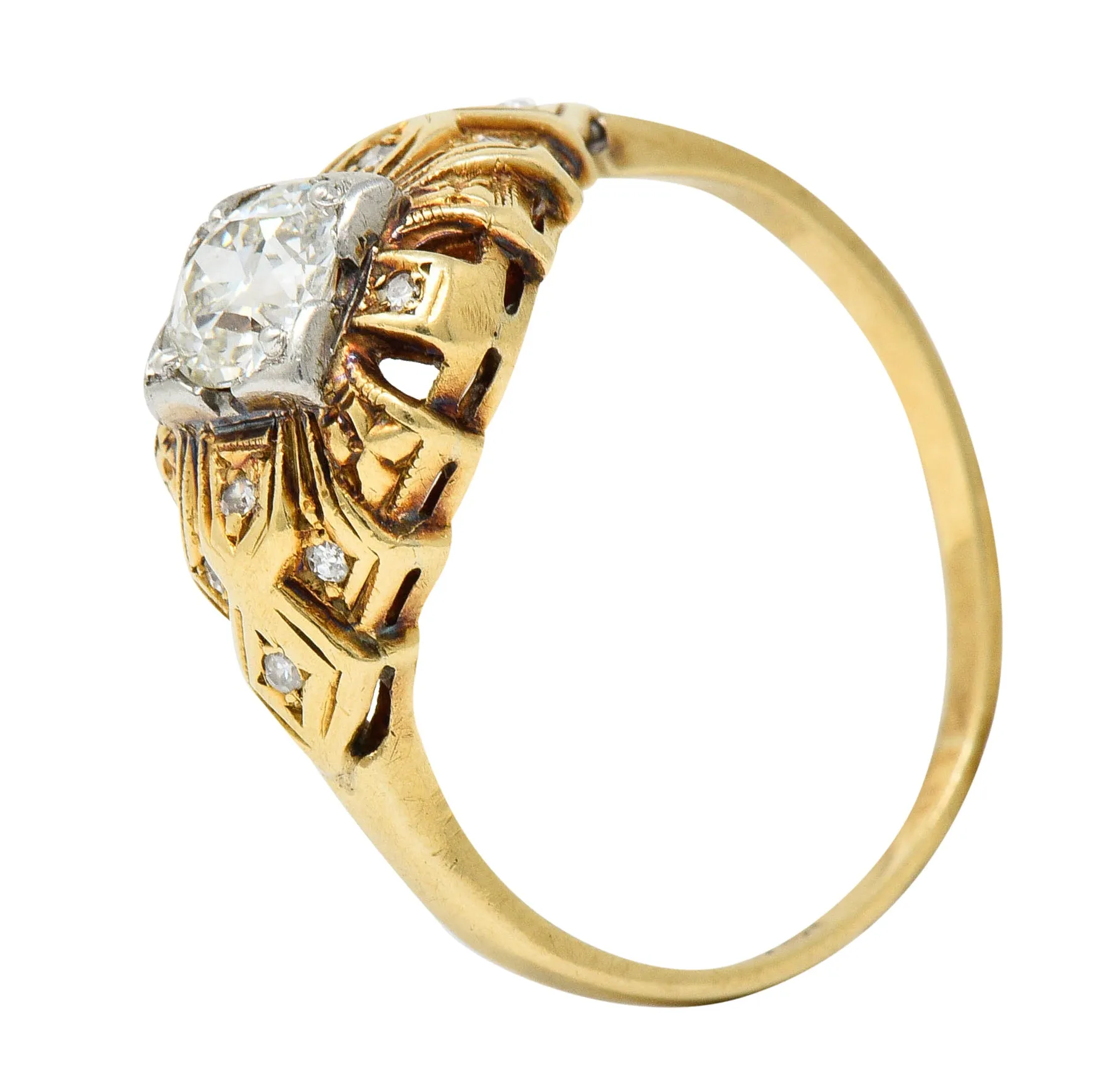 Art Deco 0.52 CTW Diamond 14 Karat Gold Geometric Band Ring