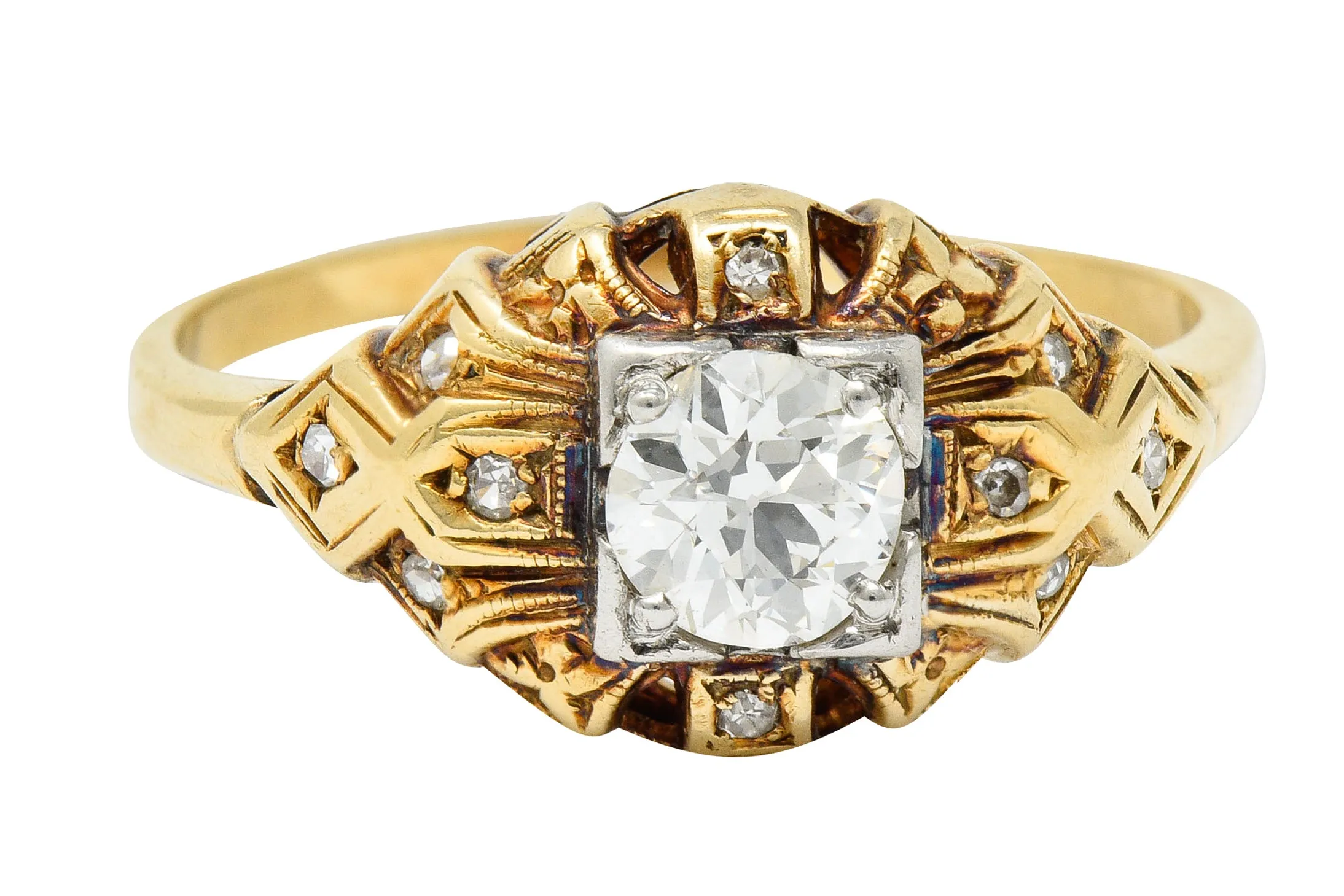 Art Deco 0.52 CTW Diamond 14 Karat Gold Geometric Band Ring