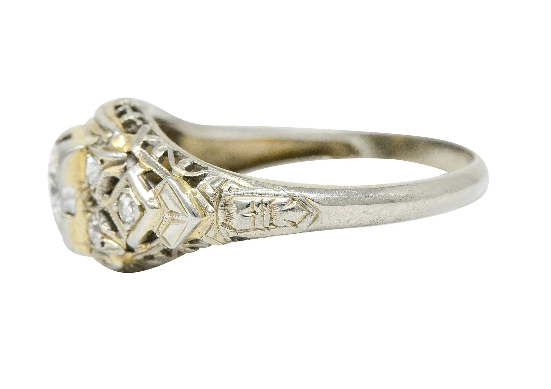 Art Deco 0.55 CTW Diamond 18 Karat White Gold Geometric Engagement Ring
