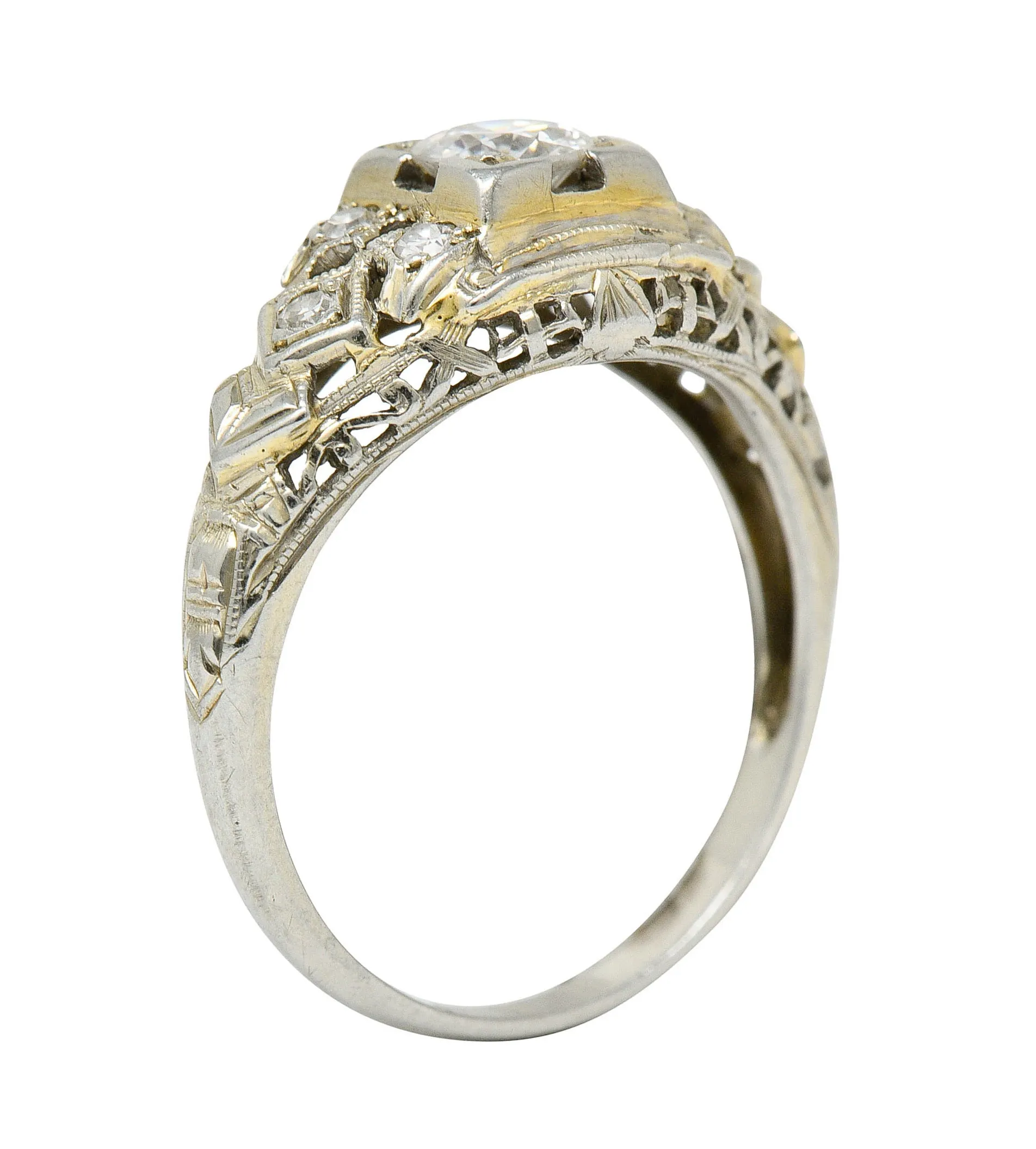 Art Deco 0.55 CTW Diamond 18 Karat White Gold Geometric Engagement Ring