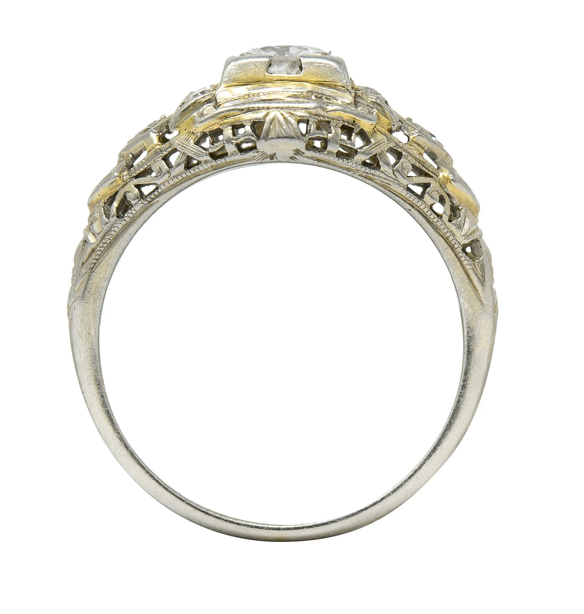 Art Deco 0.55 CTW Diamond 18 Karat White Gold Geometric Engagement Ring