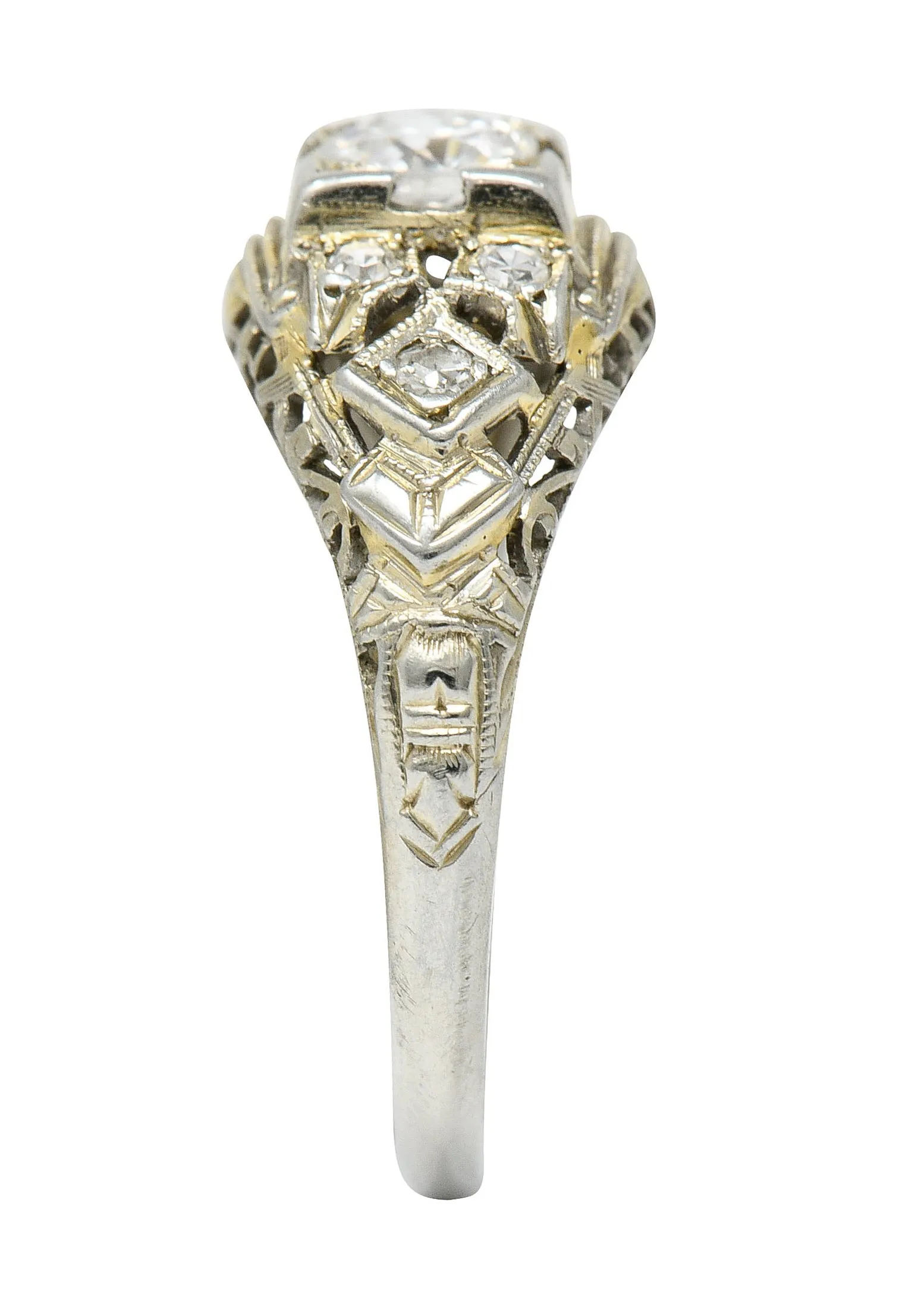 Art Deco 0.55 CTW Diamond 18 Karat White Gold Geometric Engagement Ring