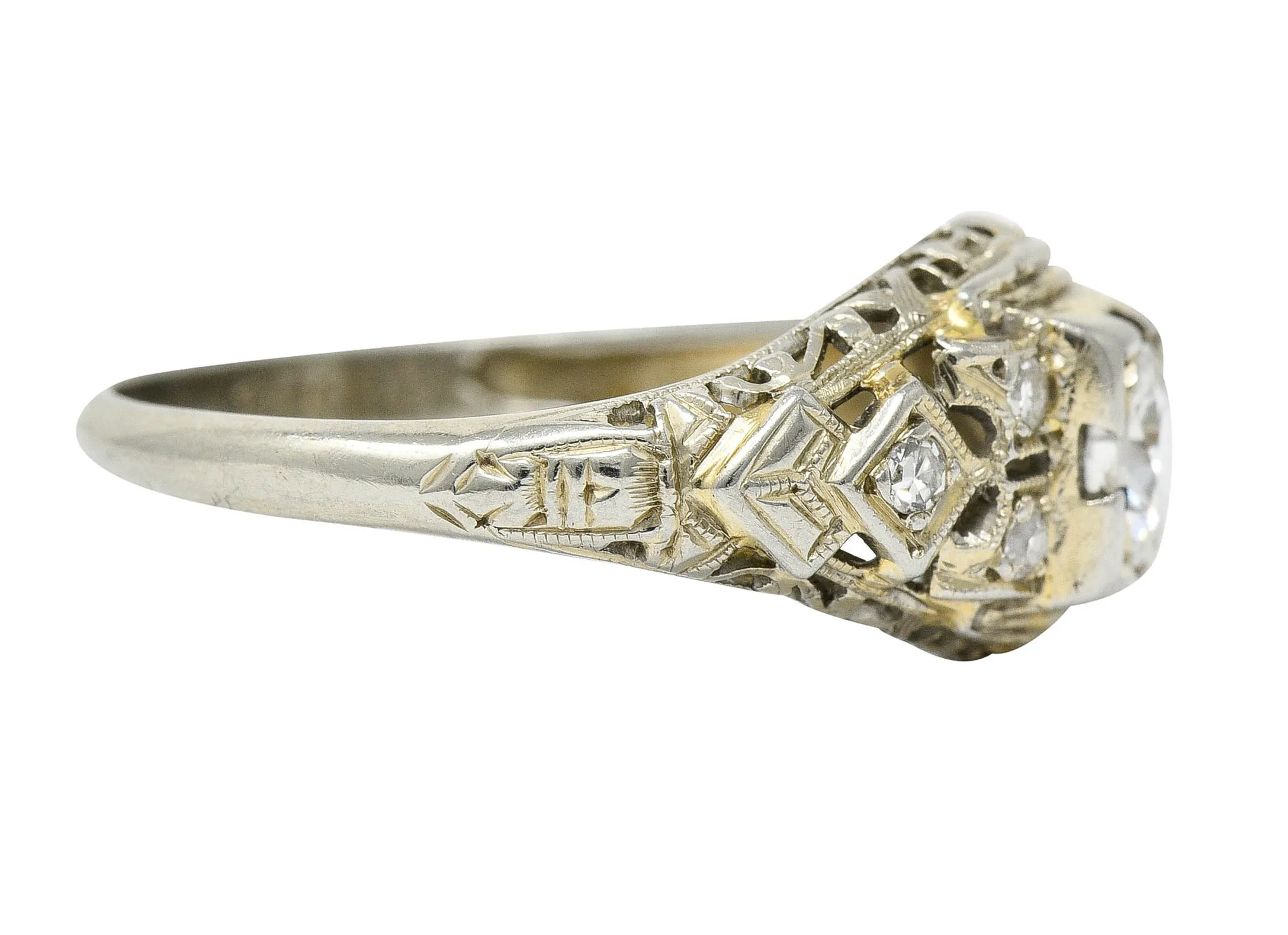 Art Deco 0.55 CTW Diamond 18 Karat White Gold Geometric Engagement Ring