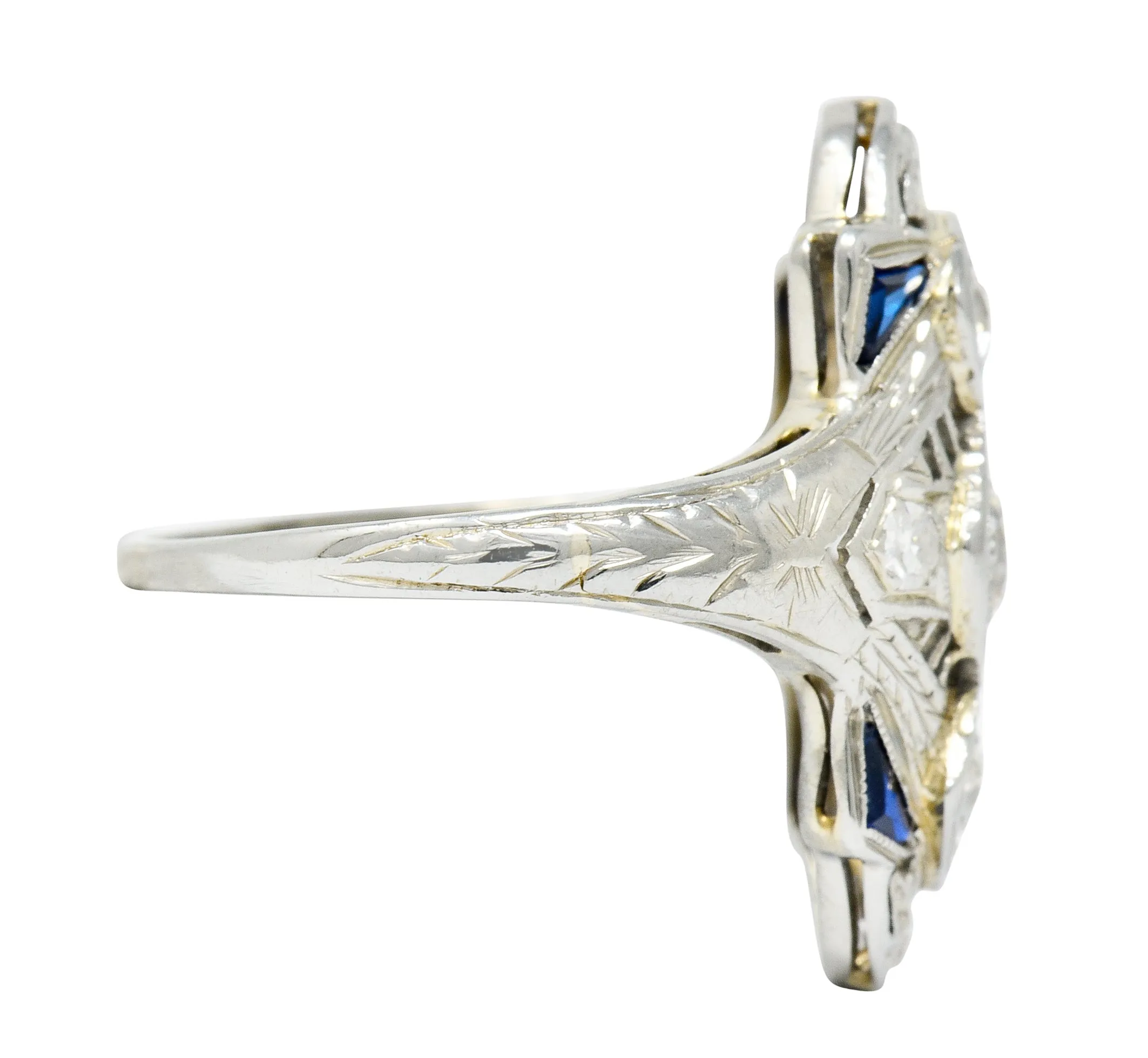 Art Deco 0.67 CTW Diamond Sapphire 18 Karat White Gold Dinner Ring