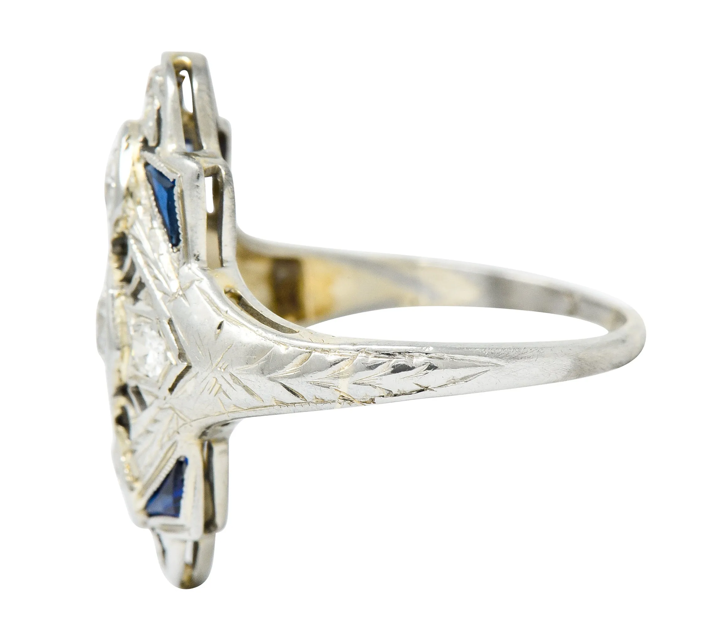 Art Deco 0.67 CTW Diamond Sapphire 18 Karat White Gold Dinner Ring